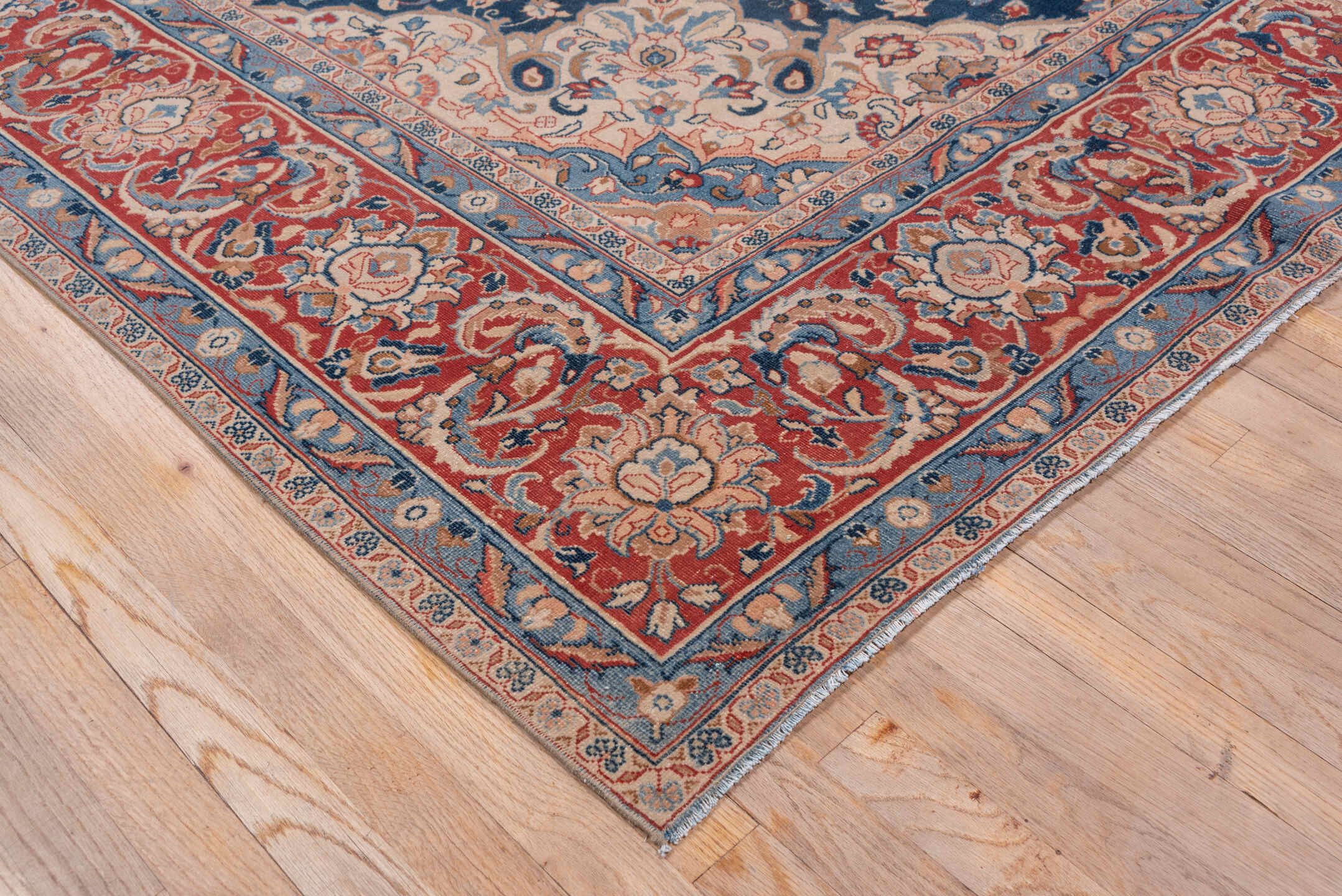 8' x 11' one-of-a-kind handmade vintage Kashan large size rug. Color palette: blue, brown, fiord, gray, light slate gray