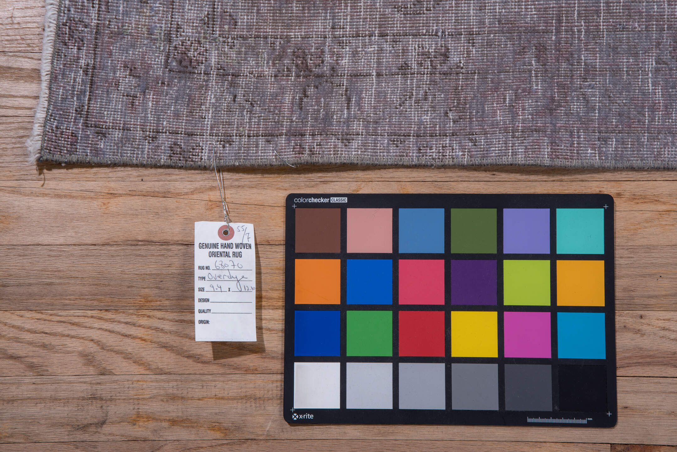 9' x 12' one-of-a-kind handmade vintage Overdyed large size rug. Color palette: gray, light blue, light gray, pink