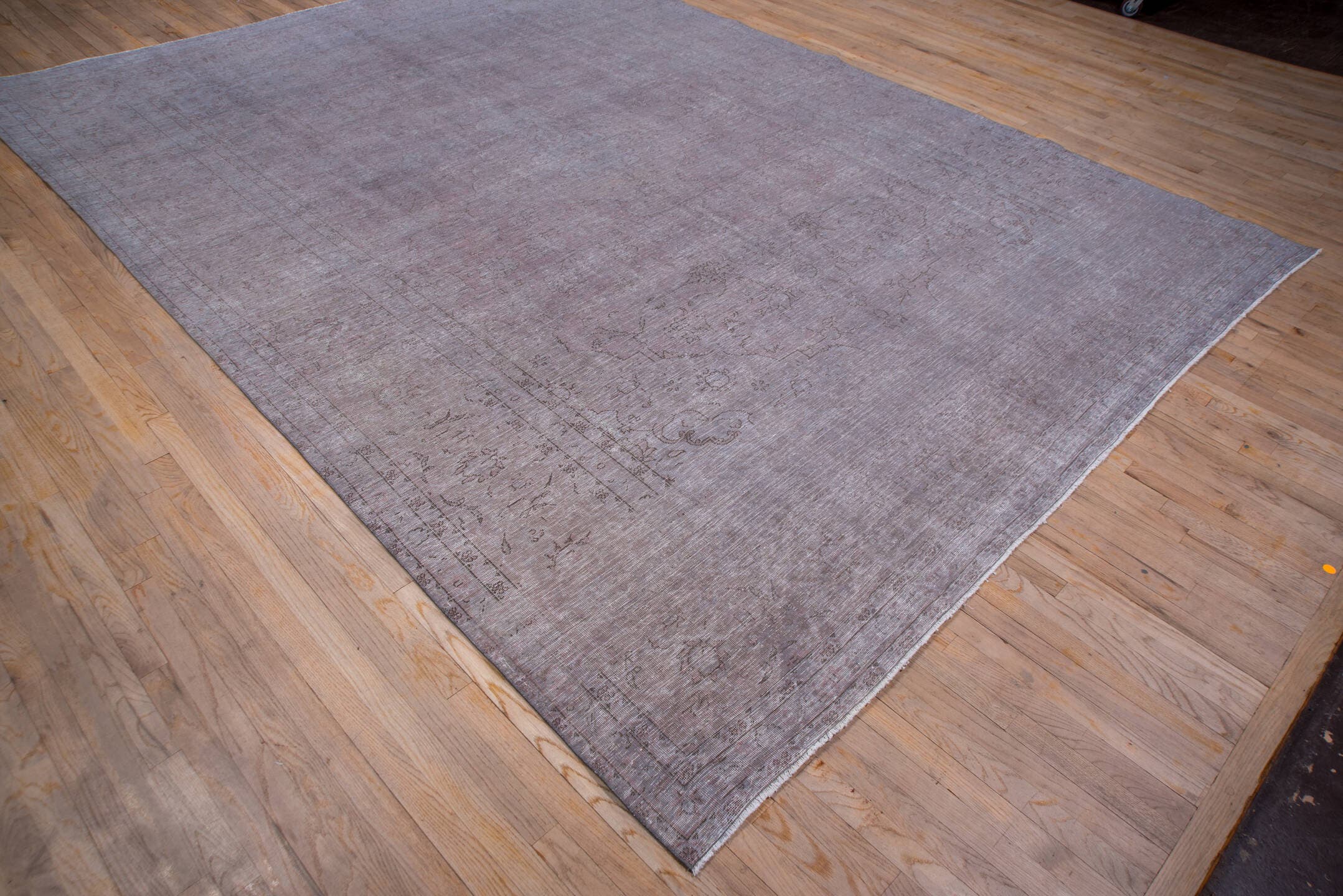 9' x 12' one-of-a-kind handmade vintage Overdyed large size rug. Color palette: lavender, rose, mauve, dusty pink, taupe