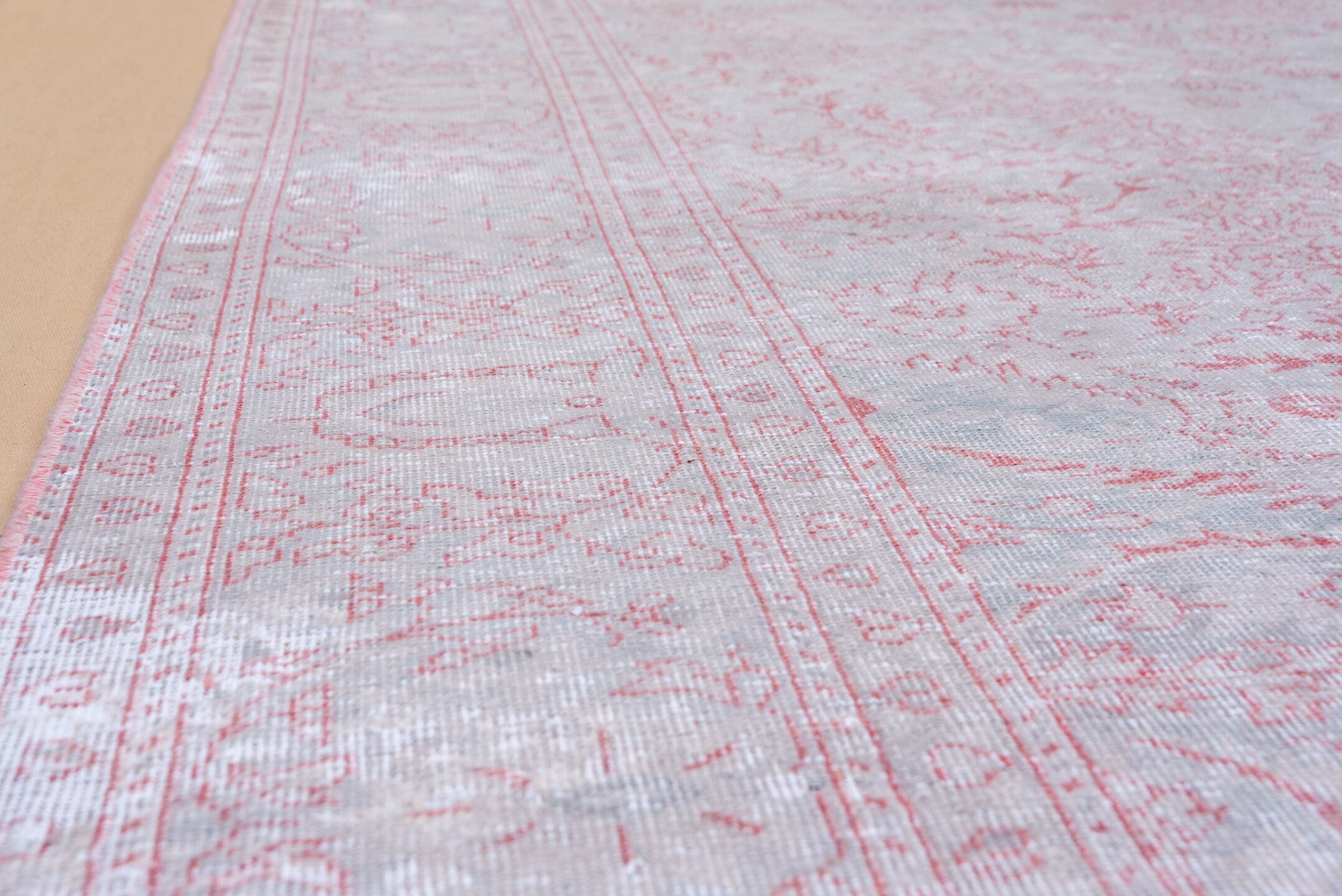 8' x 12' one-of-a-kind handmade vintage Sivas large size rug. Color palette: ivory, blush, pale pink, silver, taupe, pink