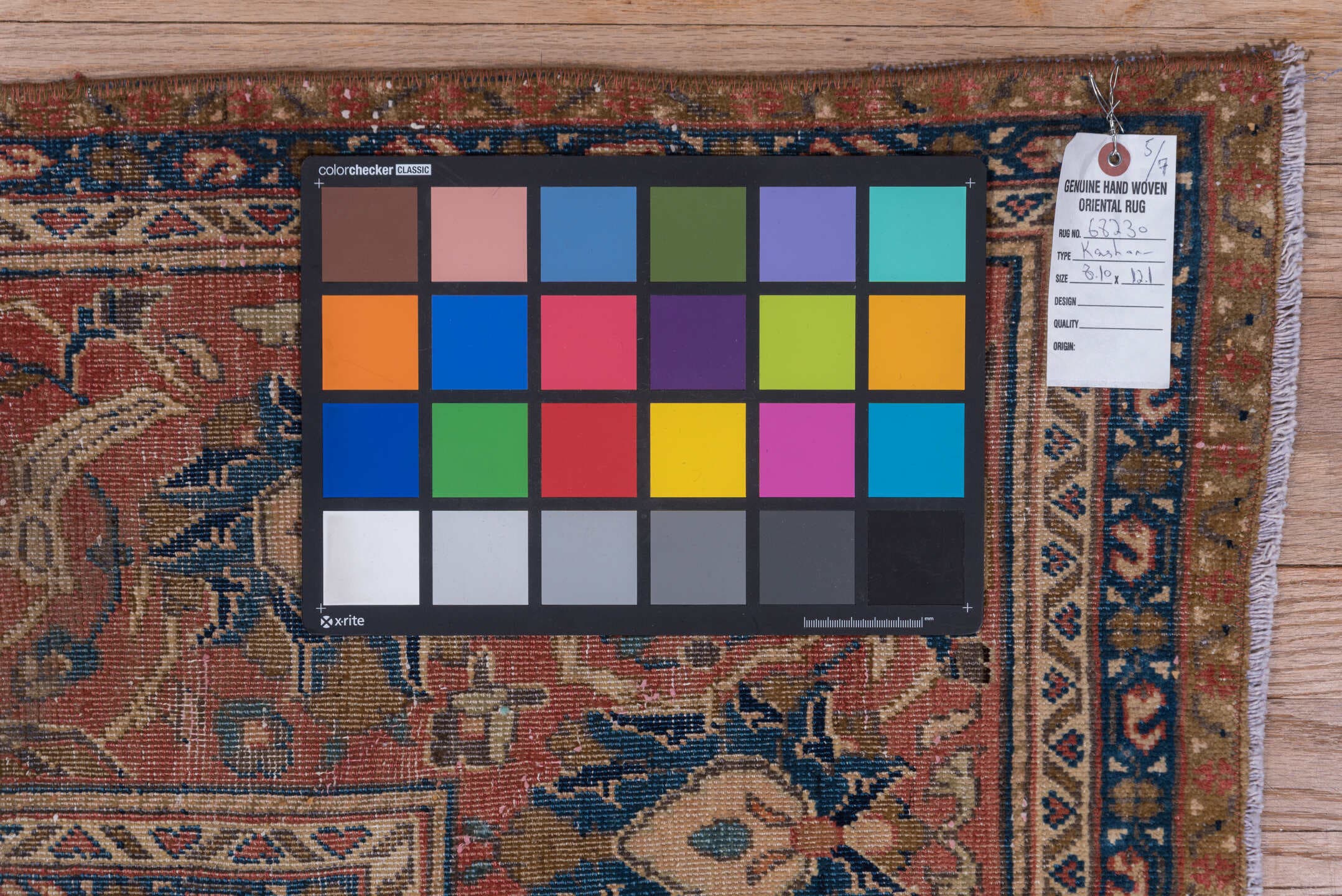 8' x 12' one-of-a-kind handmade vintage Kashan large size rug. Color palette: charcoal, rust, ivory, navy, rose, taupe