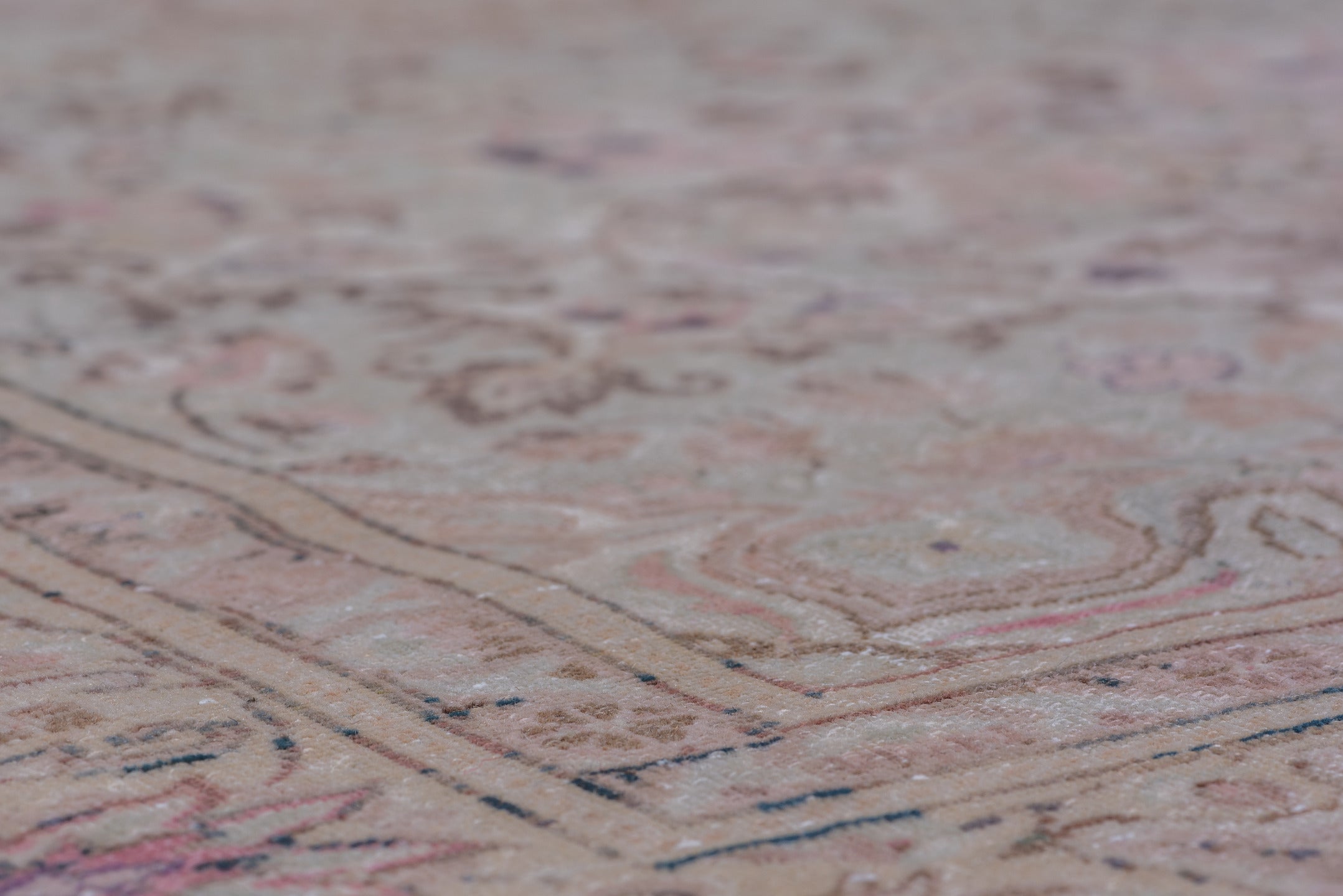 4' x 6' one-of-a-kind handmade vintage Kaisary small size rug. Color palette: ivory, blush, taupe, rose, beige, brown, sage