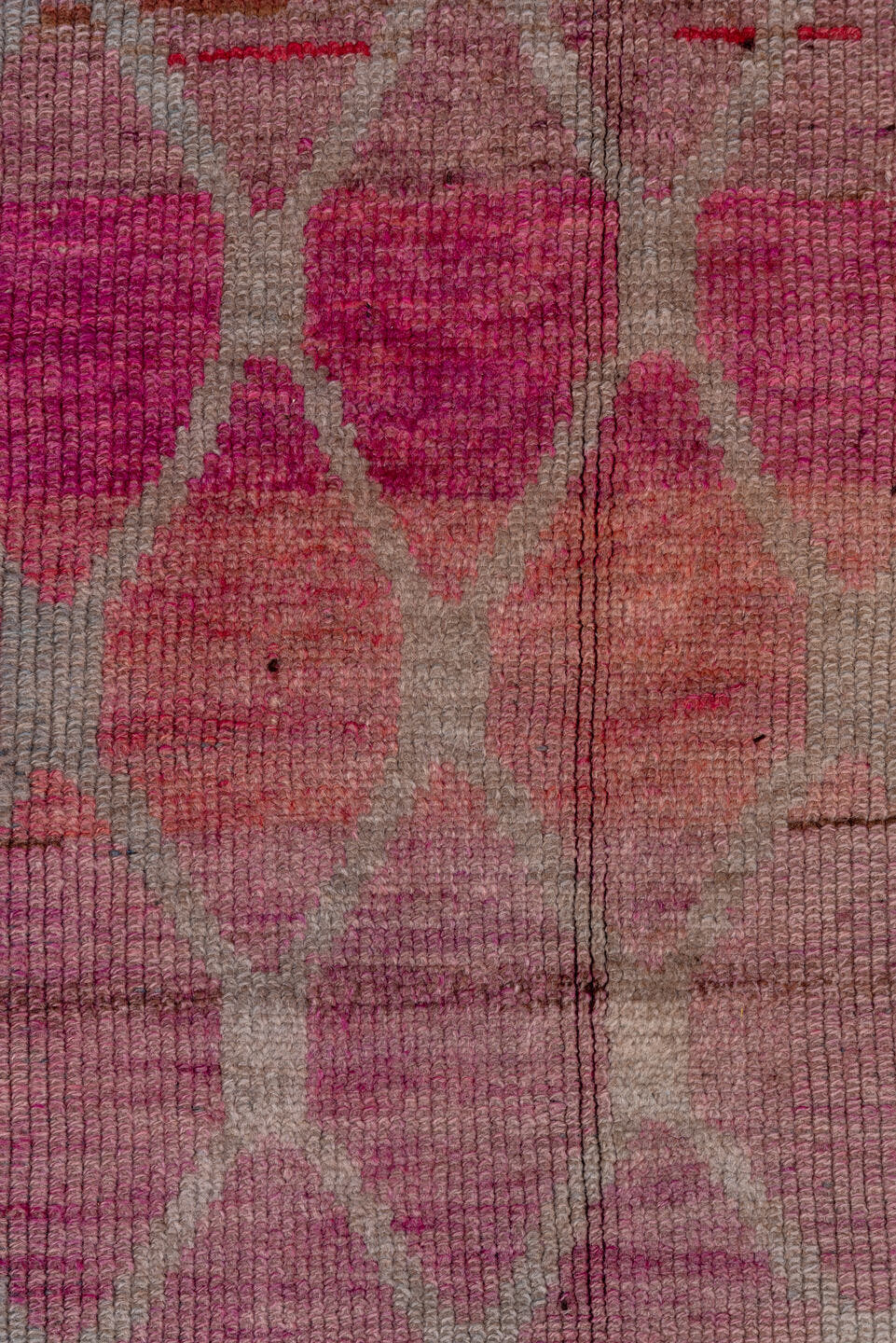 4' x 12' one-of-a-kind handmade vintage Kars runner rug. Color palette: rose, blush, charcoal, raspberry, taupe, mauve