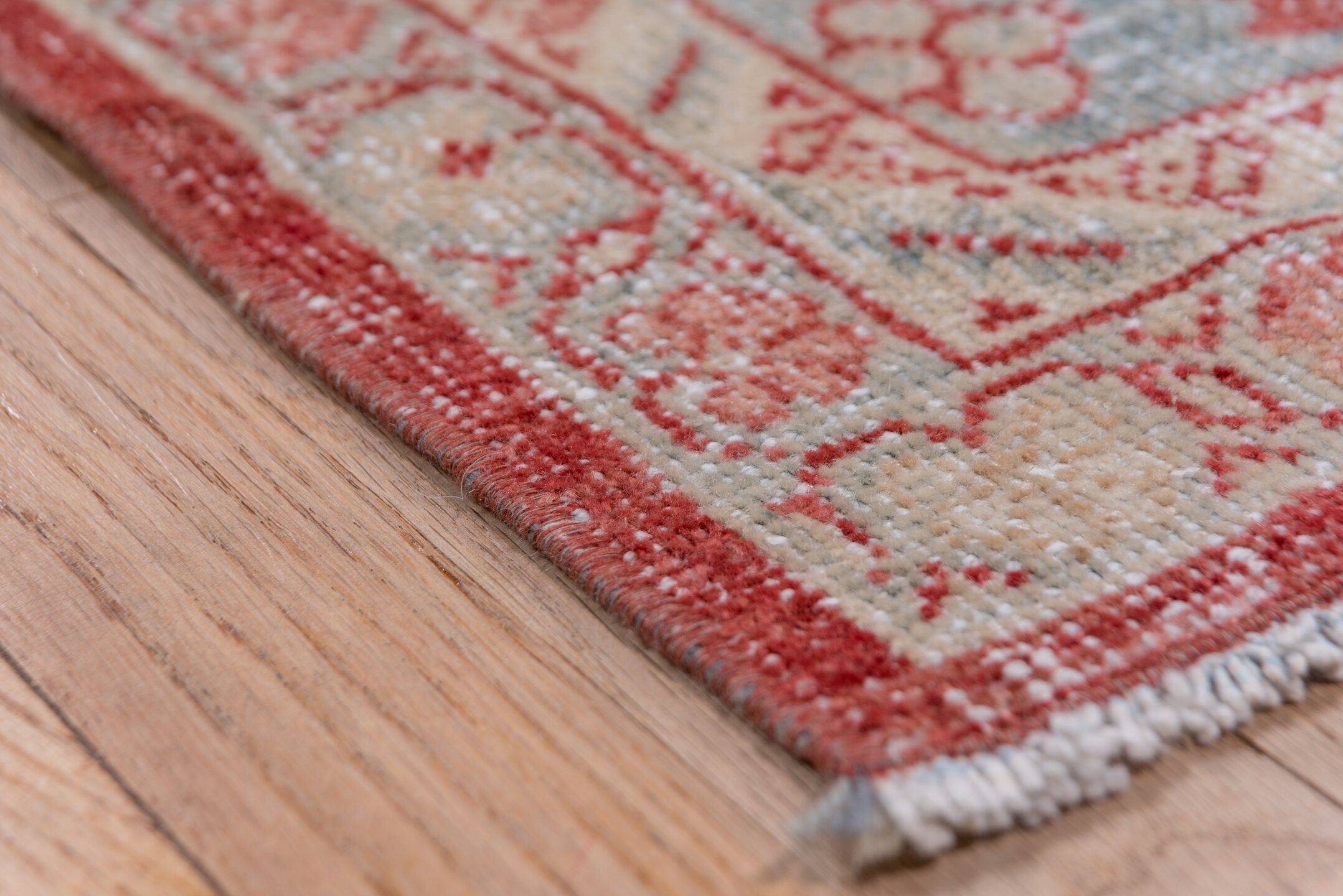 10' x 17' one-of-a-kind handmade antique Mahal rug. Color palette: ivory, powder_blue, rust, blush, sky_blue, rose