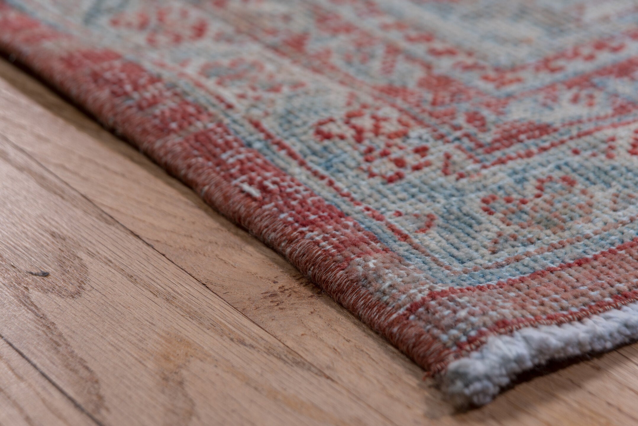 10' x 13' one-of-a-kind handmade vintage Mahal large size rug. Color palette: blue, brown, gray, light blue, light gray