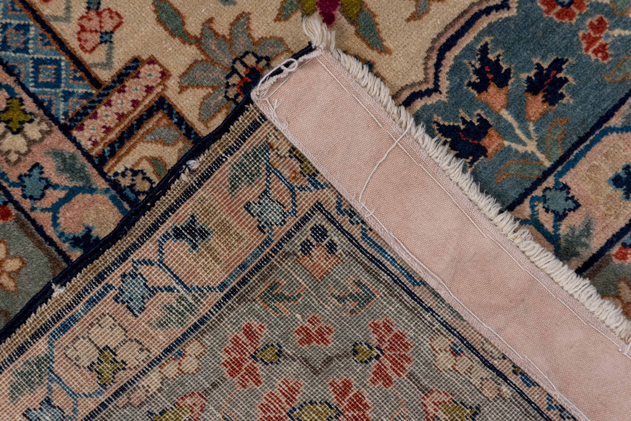 4' x 6' one-of-a-kind handmade antique Tabriz small size rug. Color palette: ivory, blue-gray, burgundy, navy, rose, sage