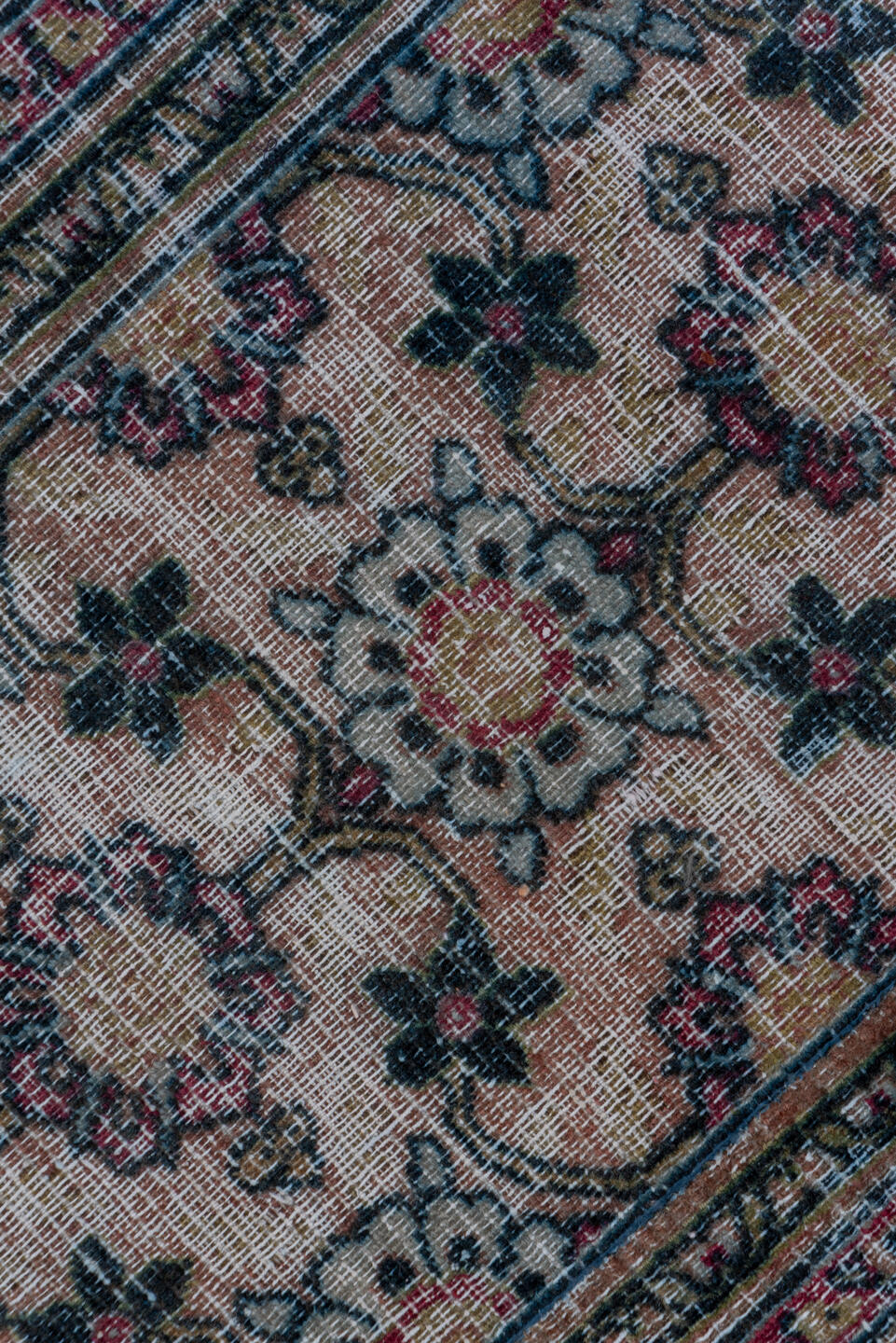 2' x 17' one-of-a-kind handmade antique Khorassan runner rug. Color palette: ivory, navy, rose, taupe, rust, slate, brown