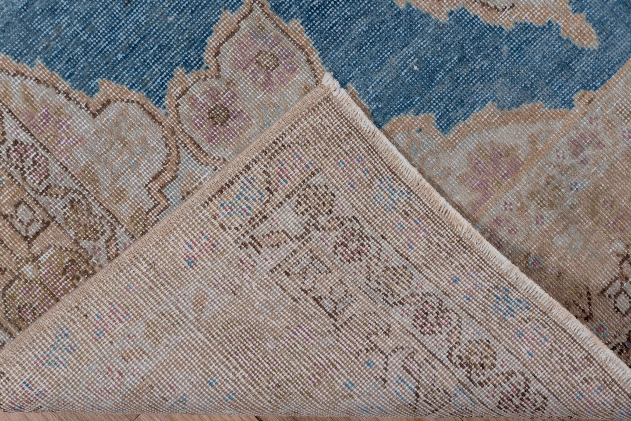 3' x 6' one-of-a-kind handmade antique Sivas small size rug. Color palette: beige, blue, taupe, blush, ivory, brown, gray