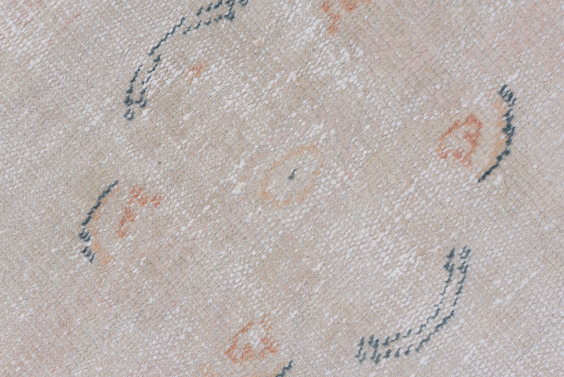 2' x 11' one-of-a-kind handmade antique Oushak runner rug. Color palette: blush, ivory, pale peach, taupe, slate, pink