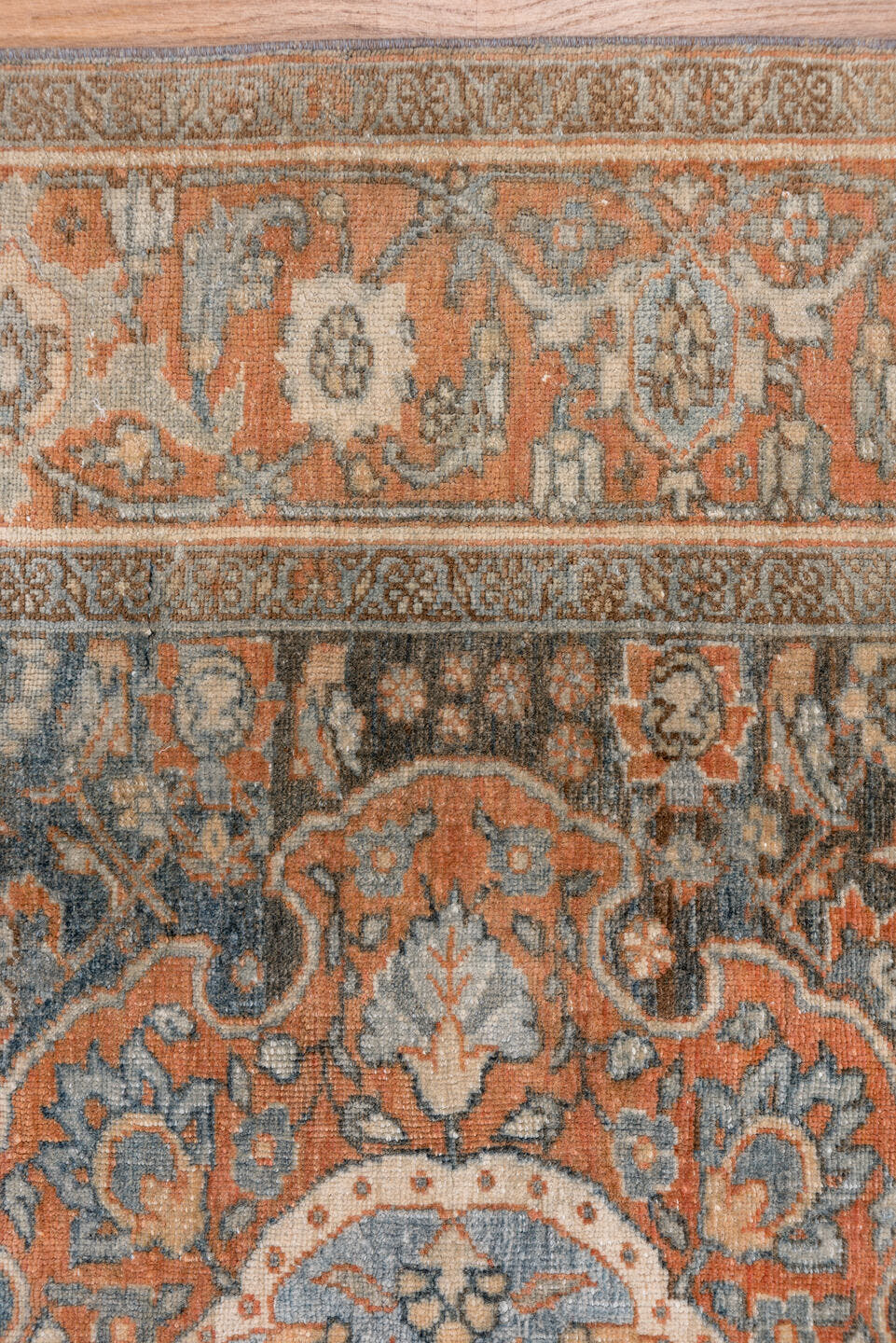 4' x 6' one-of-a-kind handmade antique Bidjar small size rug. Color palette: navy, rust, ivory, pale blue, camel, taupe