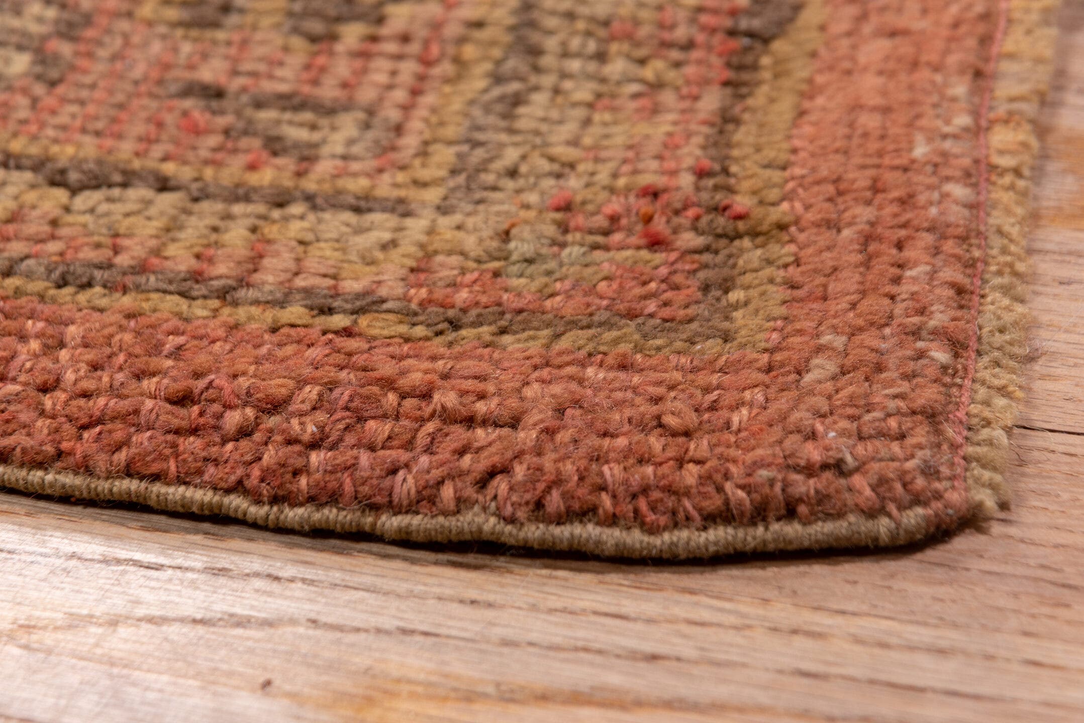13' x 20' one-of-a-kind handmade antique Oushak oversize rug. Color palette: salmon, taupe, brown, beige, rose, camel, pink