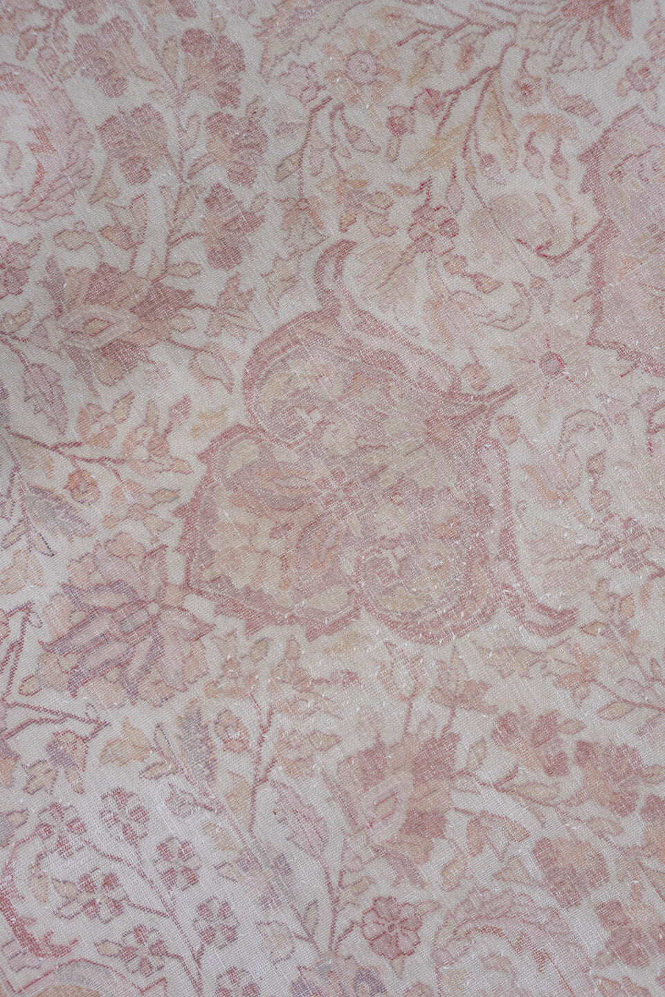 11' x 14' one-of-a-kind handmade antique Tabriz oversize rug. Color palette: ivory, blush, rose, pale lavender, taupe, peach