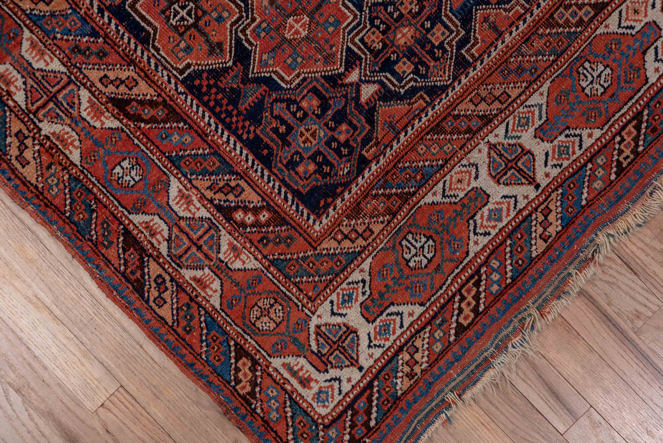 4' x 6' one-of-a-kind handmade vintage Afshar small size rug. Color palette: black, blue, brown, dim gray, gray, pink, red