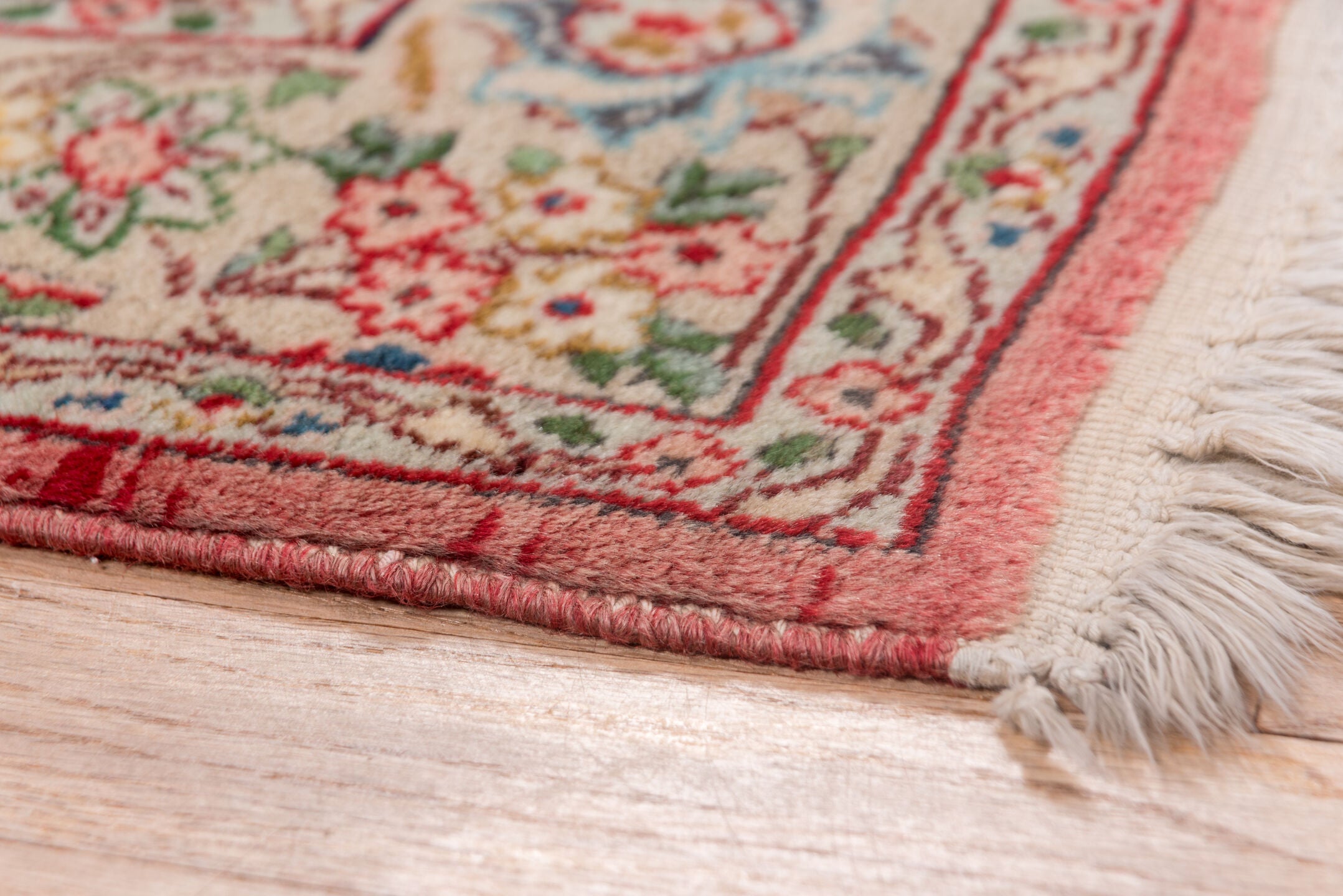 3' x 5' one-of-a-kind handmade vintage Tabriz small size rug. Color palette: rose, ivory, sky_blue, navy, rust, sage, taupe