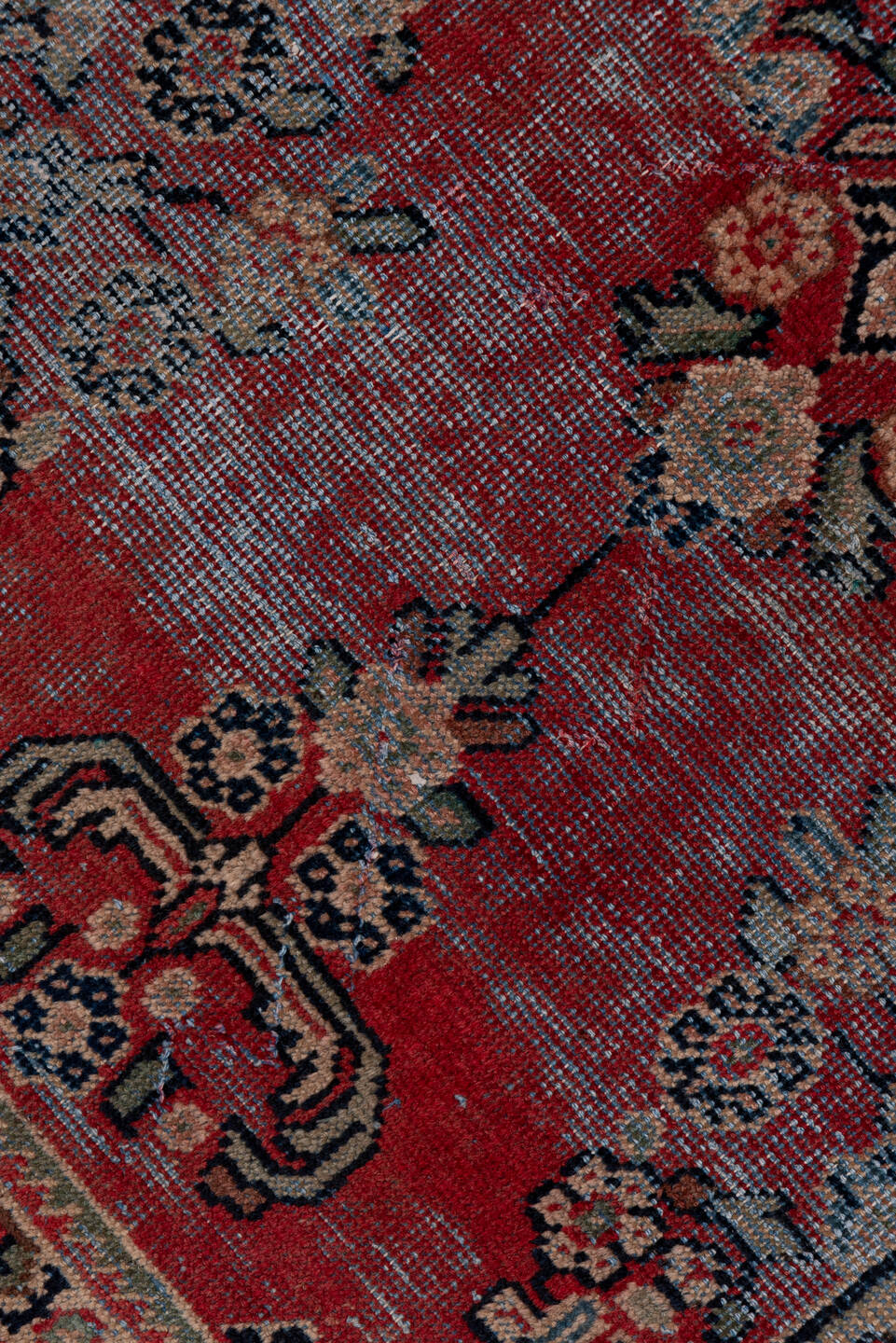 4' x 6' one-of-a-kind handmade vintage Mahal small size rug. Color palette: terracotta, navy, ivory, rose, slate, charcoal