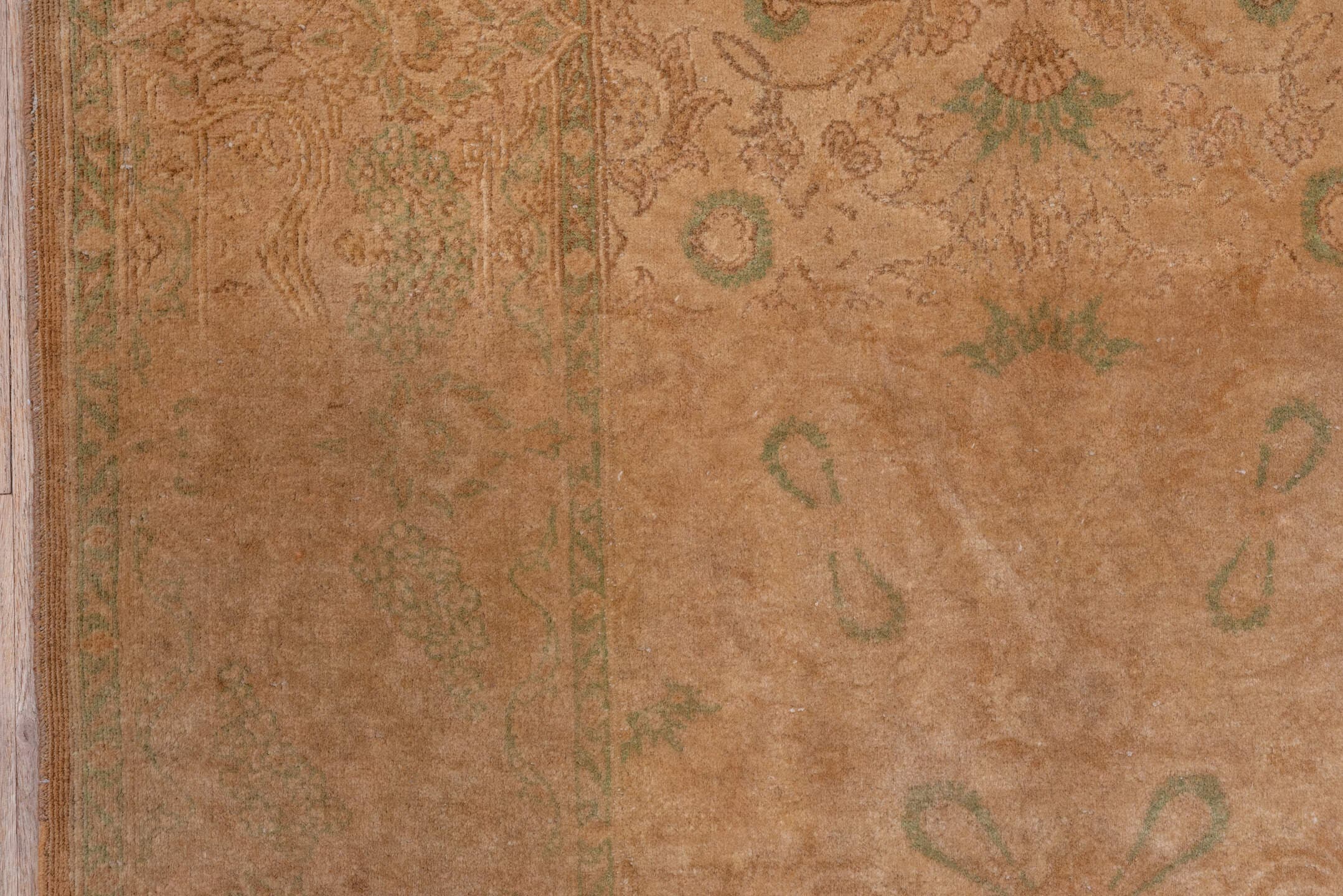 4' x 6' one-of-a-kind handmade antique Kashan small size rug. Color palette: taupe, camel, beige, sage, ivory, sand, gray