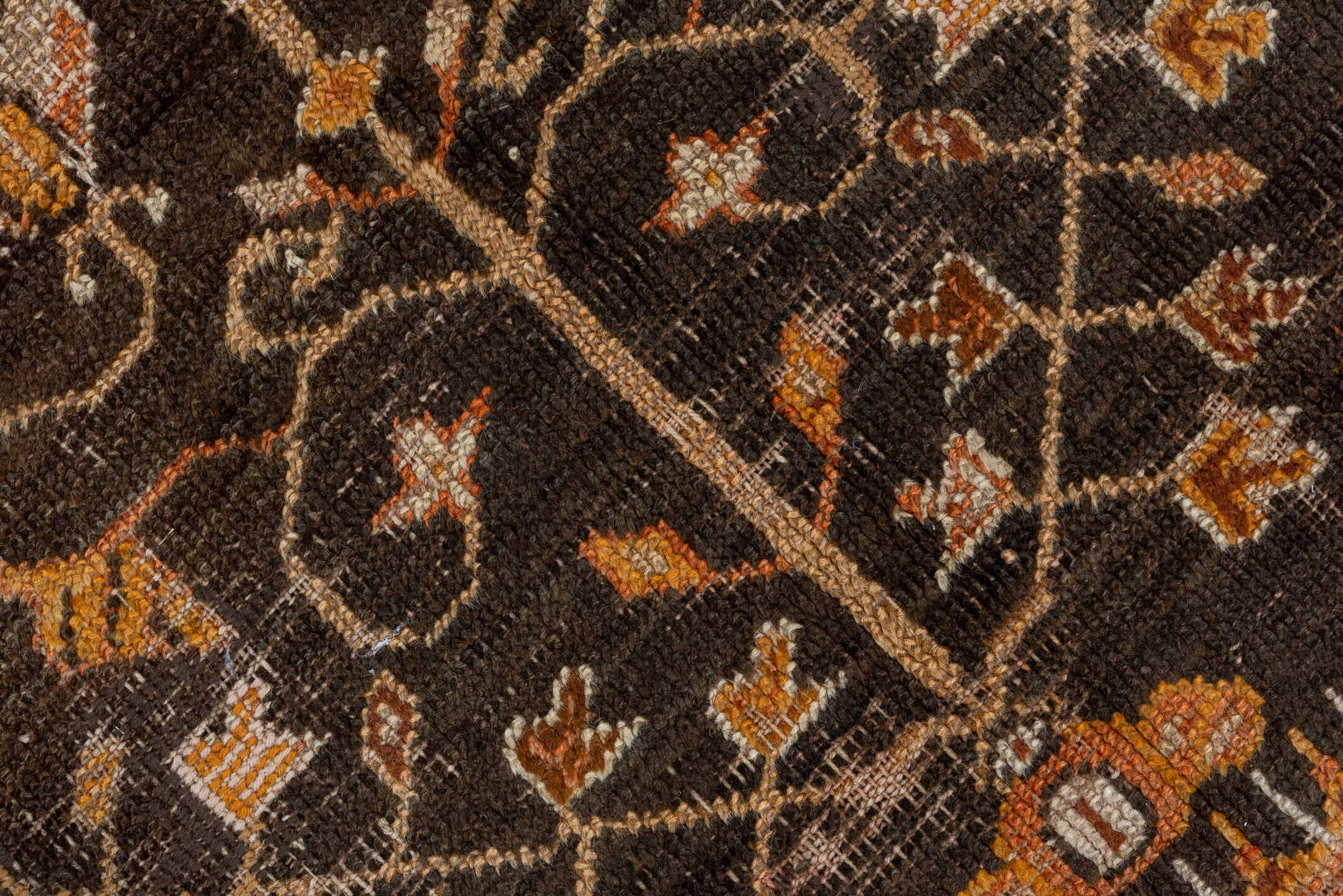 10' x 10' one-of-a-kind handmade vintage Oushak large size rug. Color palette: rust, dark brown, ivory, peach, taupe