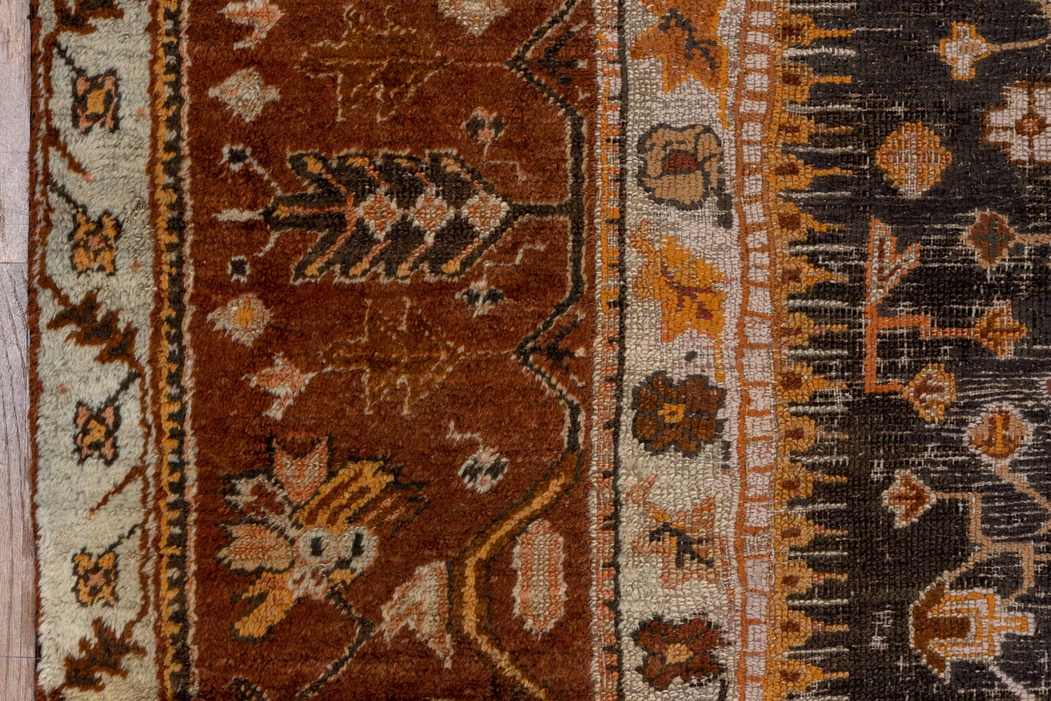 10' x 10' one-of-a-kind handmade vintage Oushak large size rug. Color palette: rust, dark brown, ivory, peach, taupe