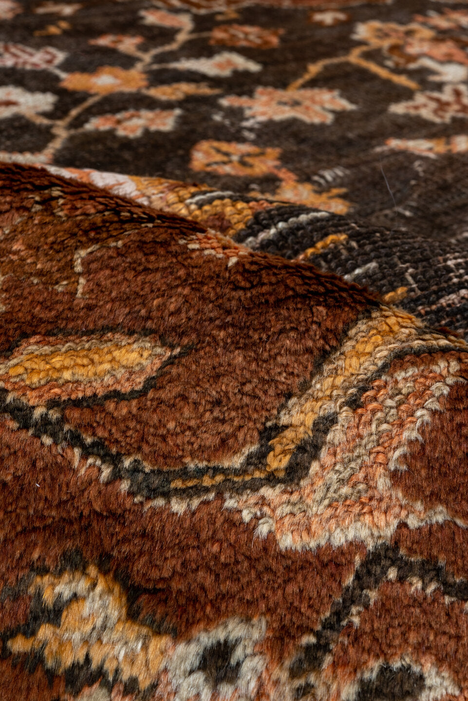 10' x 10' one-of-a-kind handmade vintage Oushak large size rug. Color palette: rust, dark brown, ivory, peach, taupe