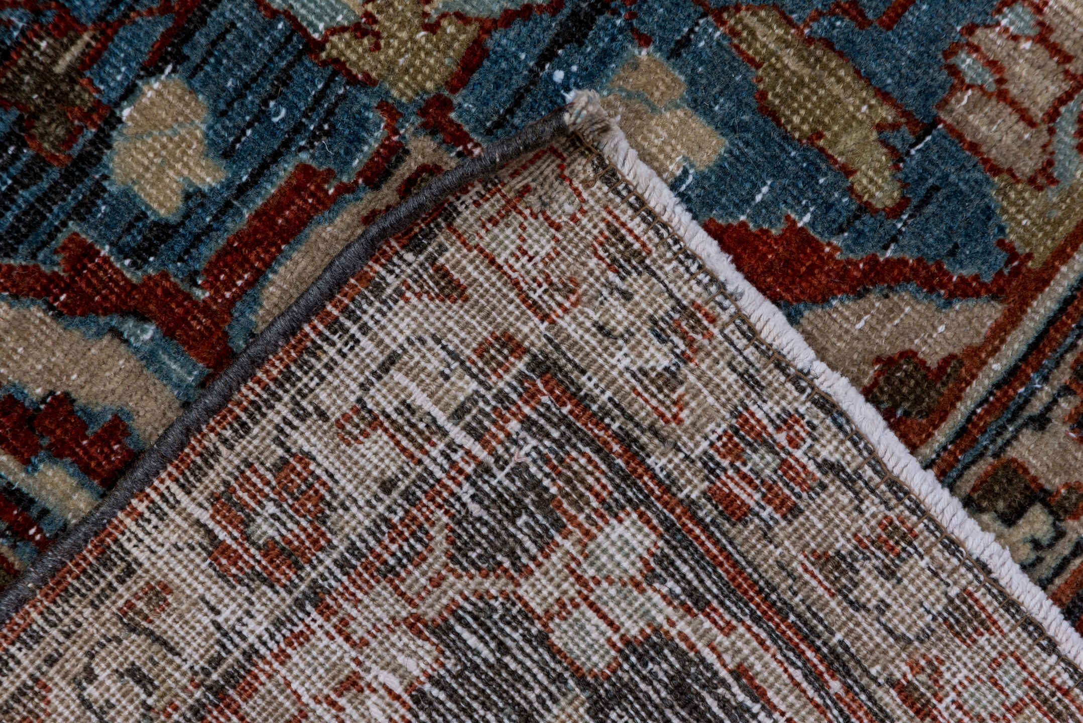 8' x 11' one-of-a-kind handmade vintage Tabriz large size rug. Color palette: arapawa, blue, brown, dark gray, dim gray