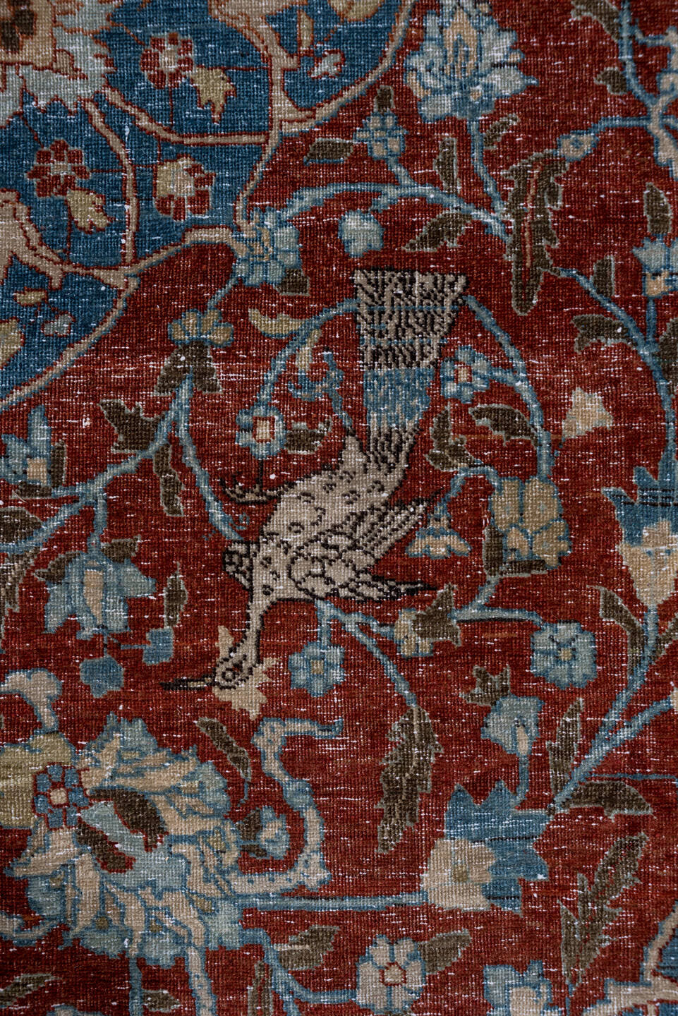 8' x 11' one-of-a-kind handmade antique Tabriz large size rug. Color palette: rust, blue, navy, ivory, beige, camel