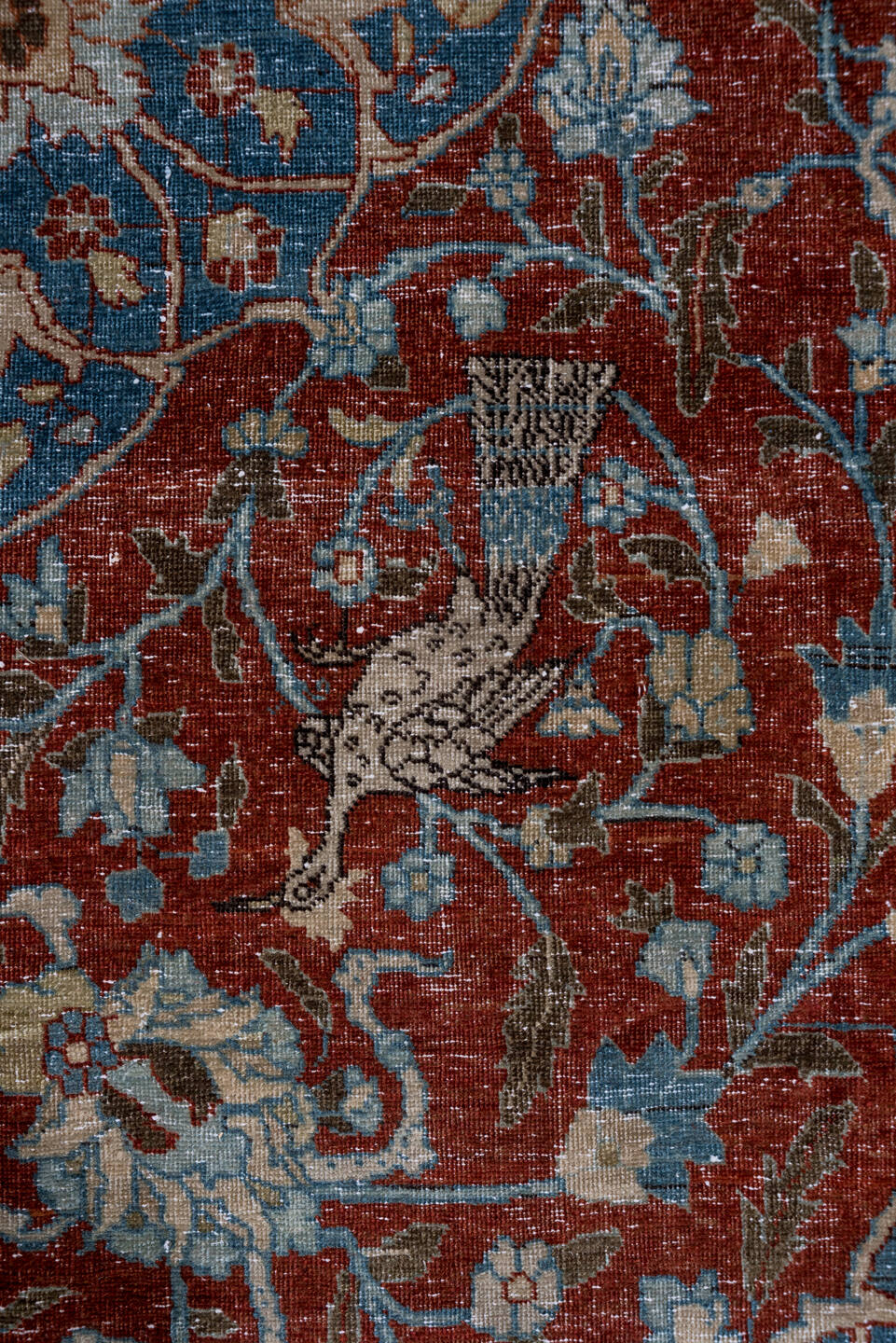 8' x 11' one-of-a-kind handmade antique Tabriz large size rug. Color palette: rust, blue, navy, ivory, beige, camel