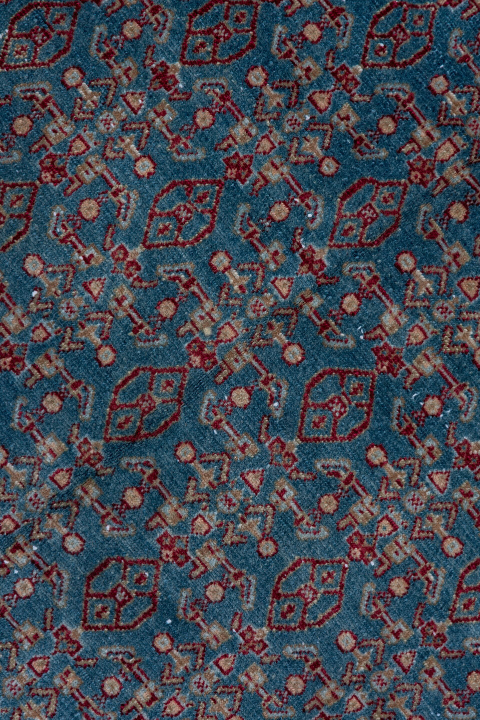 3' x 9' one-of-a-kind handmade antique Senne runner rug. Color palette: blue, burgundy, ivory, slate, rose, navy, gray, pink