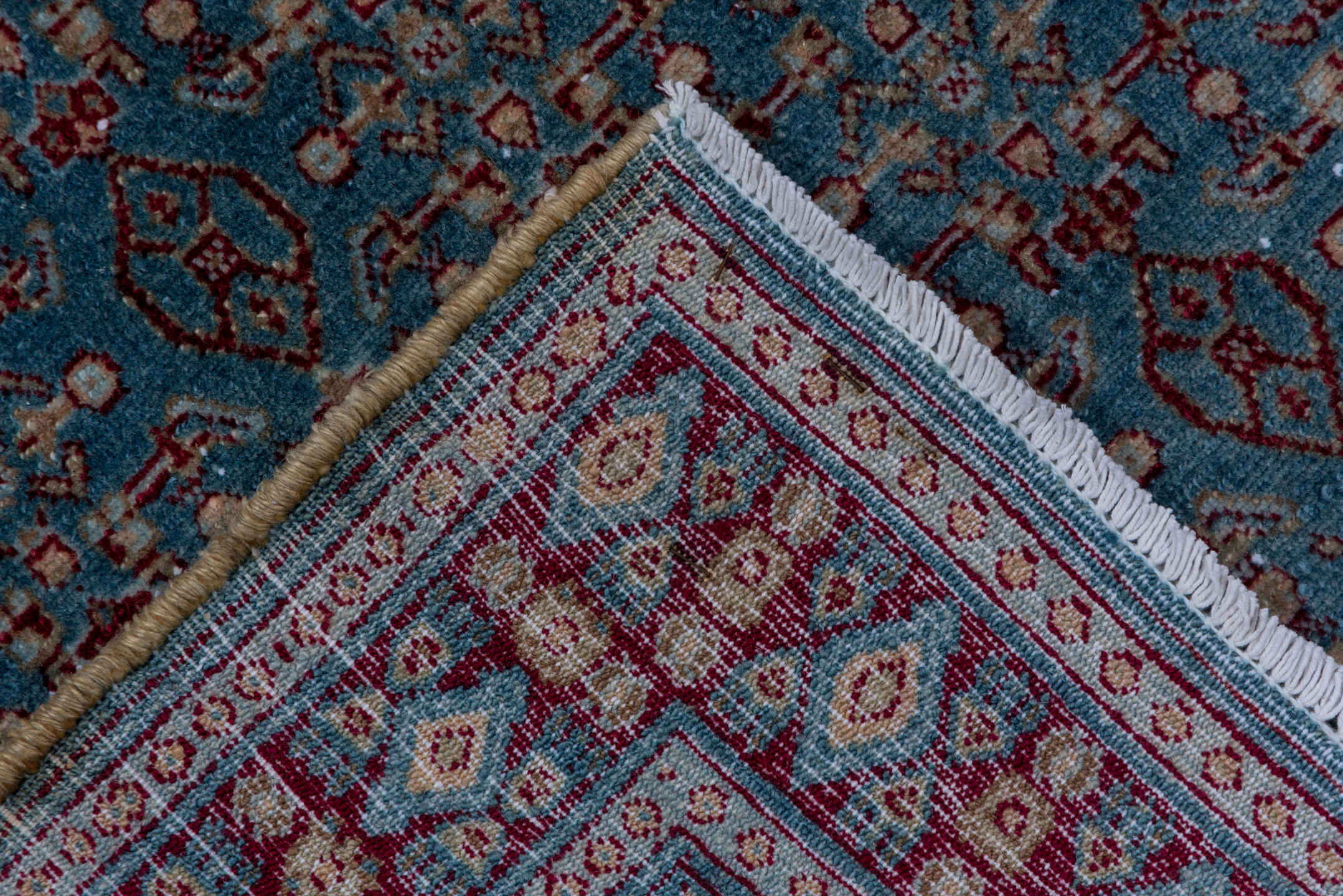 3' x 9' one-of-a-kind handmade antique Senne runner rug. Color palette: blue, burgundy, ivory, slate, rose, navy, gray, pink