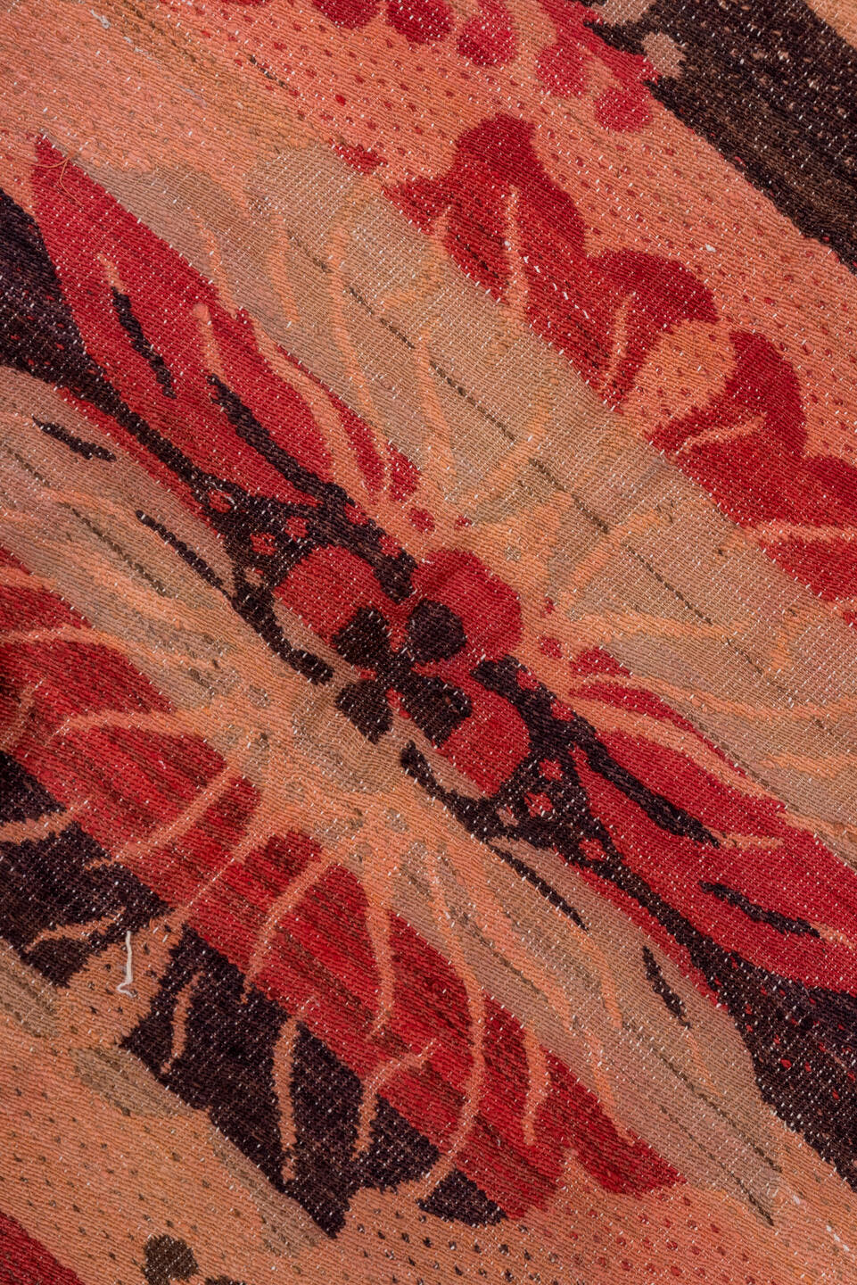 6' x 6' one-of-a-kind handmade antique Kilim rug. Color palette: blush, coral, rust, rose, brown, charcoal, terra cotta