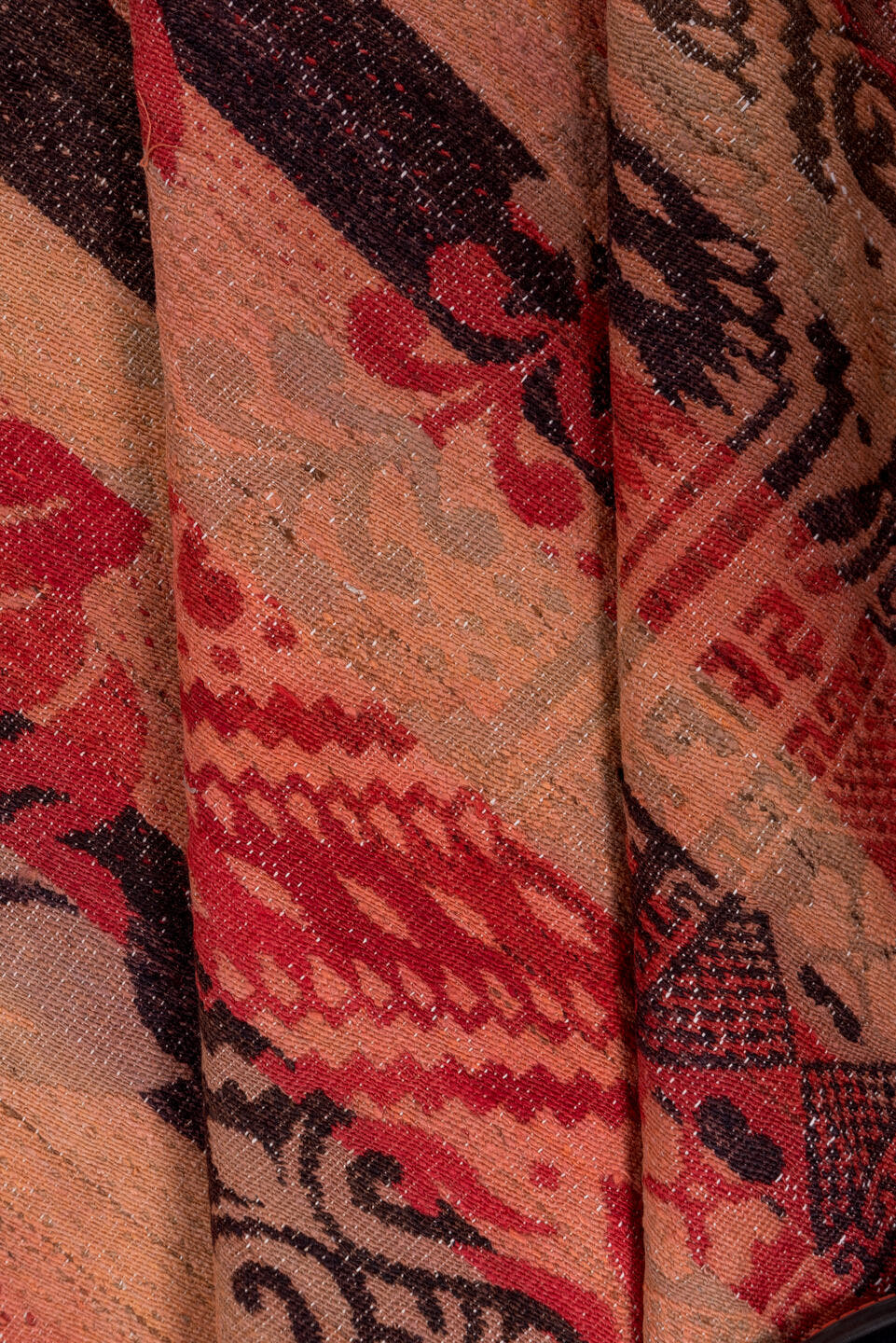 6' x 6' one-of-a-kind handmade antique Kilim rug. Color palette: blush, coral, rust, rose, brown, charcoal, terra cotta