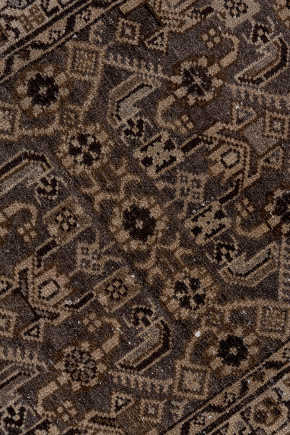 2' x 13' one-of-a-kind handmade vintage Malayer runner rug. Color palette: brown, gray, off-white, pink, snow, white