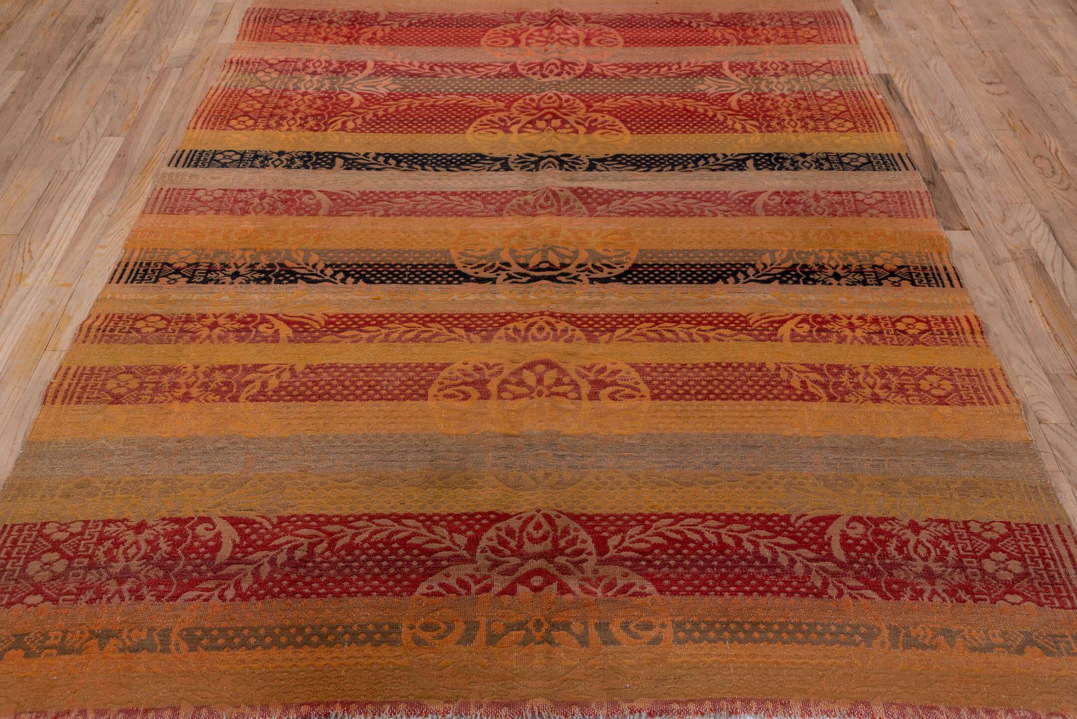 5' x 8' one-of-a-kind handmade antique Kilim medium size rug. Color palette: terra cotta, rust, burgundy, taupe, charcoal