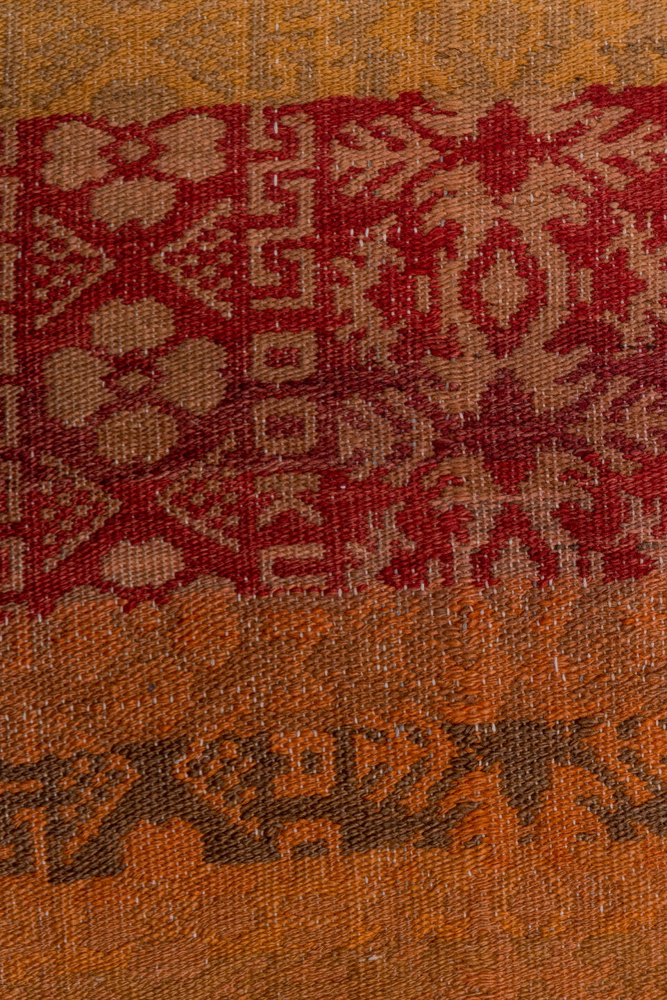 5' x 8' one-of-a-kind handmade antique Kilim medium size rug. Color palette: terra cotta, rust, burgundy, taupe, charcoal
