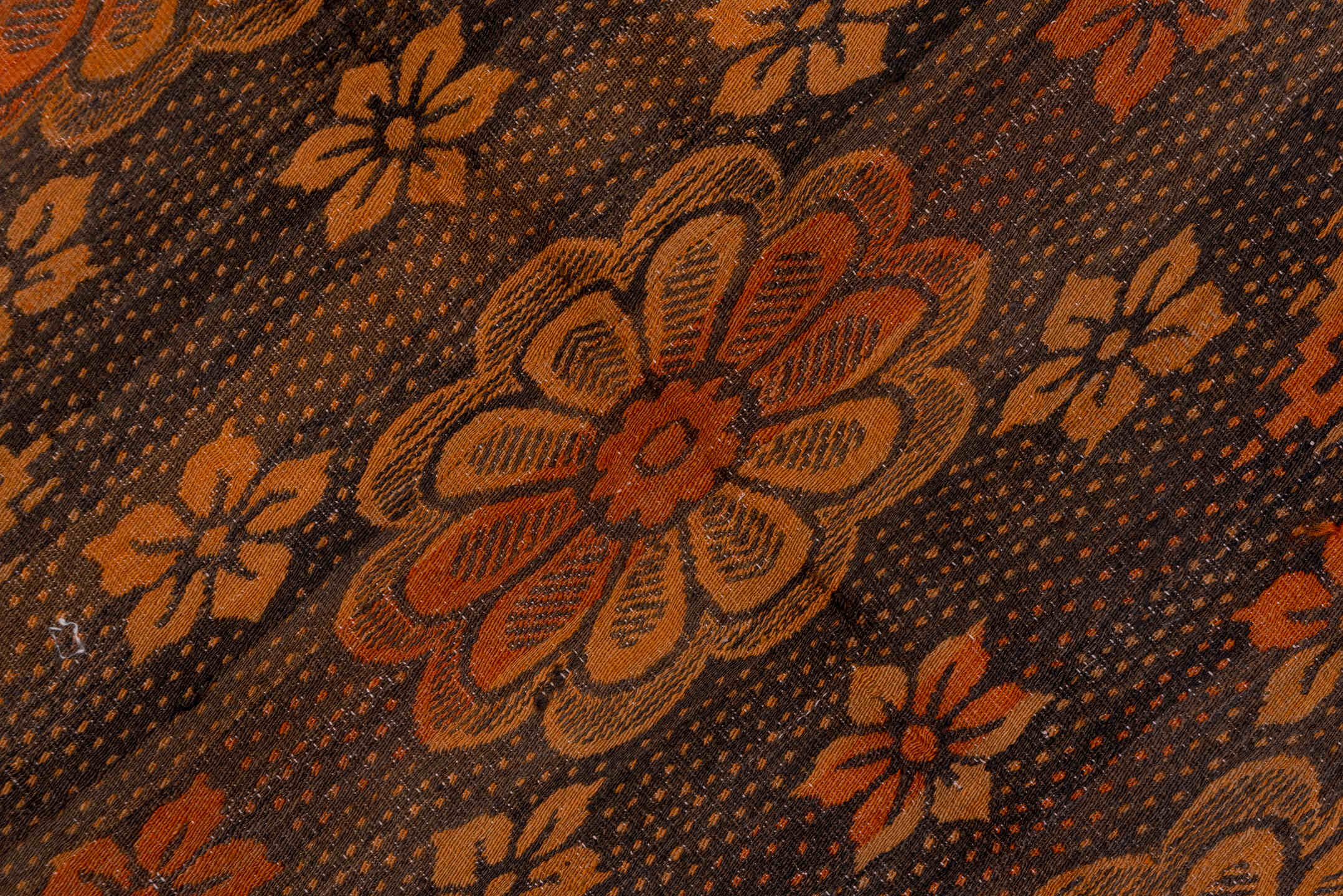 6' x 9' one-of-a-kind handmade antique Kilim medium size rug. Color palette: brown, terra cotta, rust, camel, charcoal