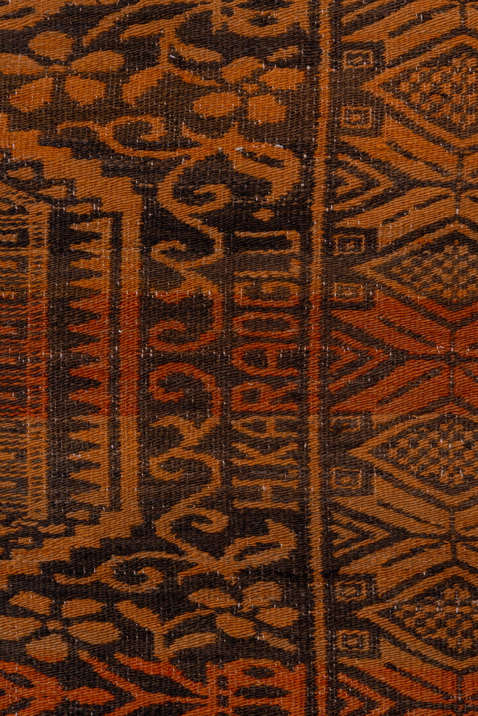 6' x 9' one-of-a-kind handmade antique Kilim medium size rug. Color palette: brown, terra cotta, rust, camel, charcoal