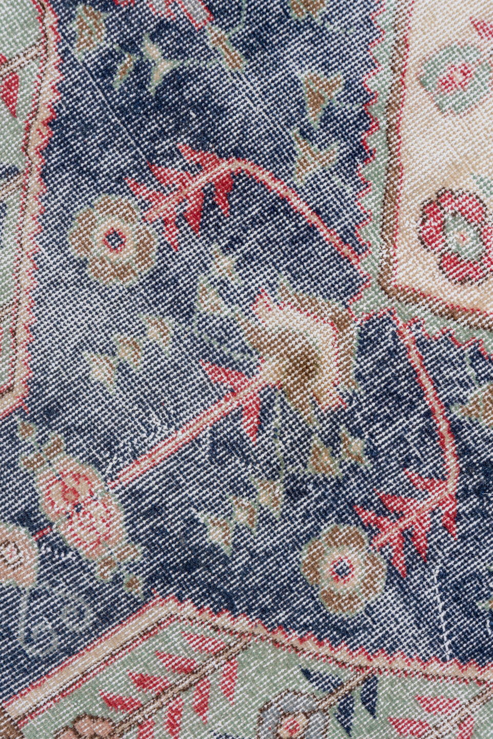 3' x 6' one-of-a-kind handmade vintage Oushak small size rug. Color palette: ivory, slate, sage, coral, rose, taupe, gray
