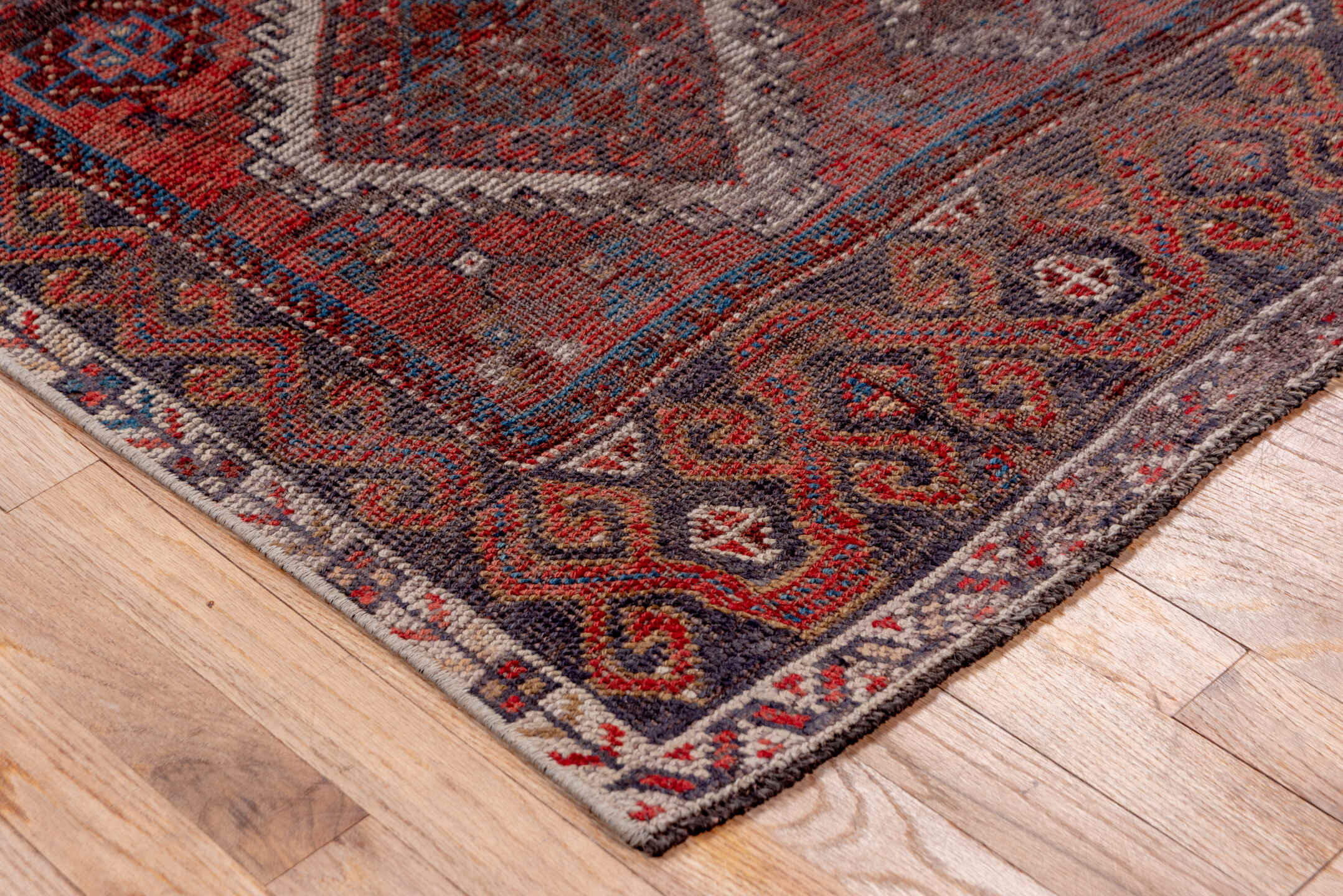 4' x 10' one-of-a-kind handmade vintage Oushak runner rug. Color palette: brown, gray, light gray, pink, red, wine