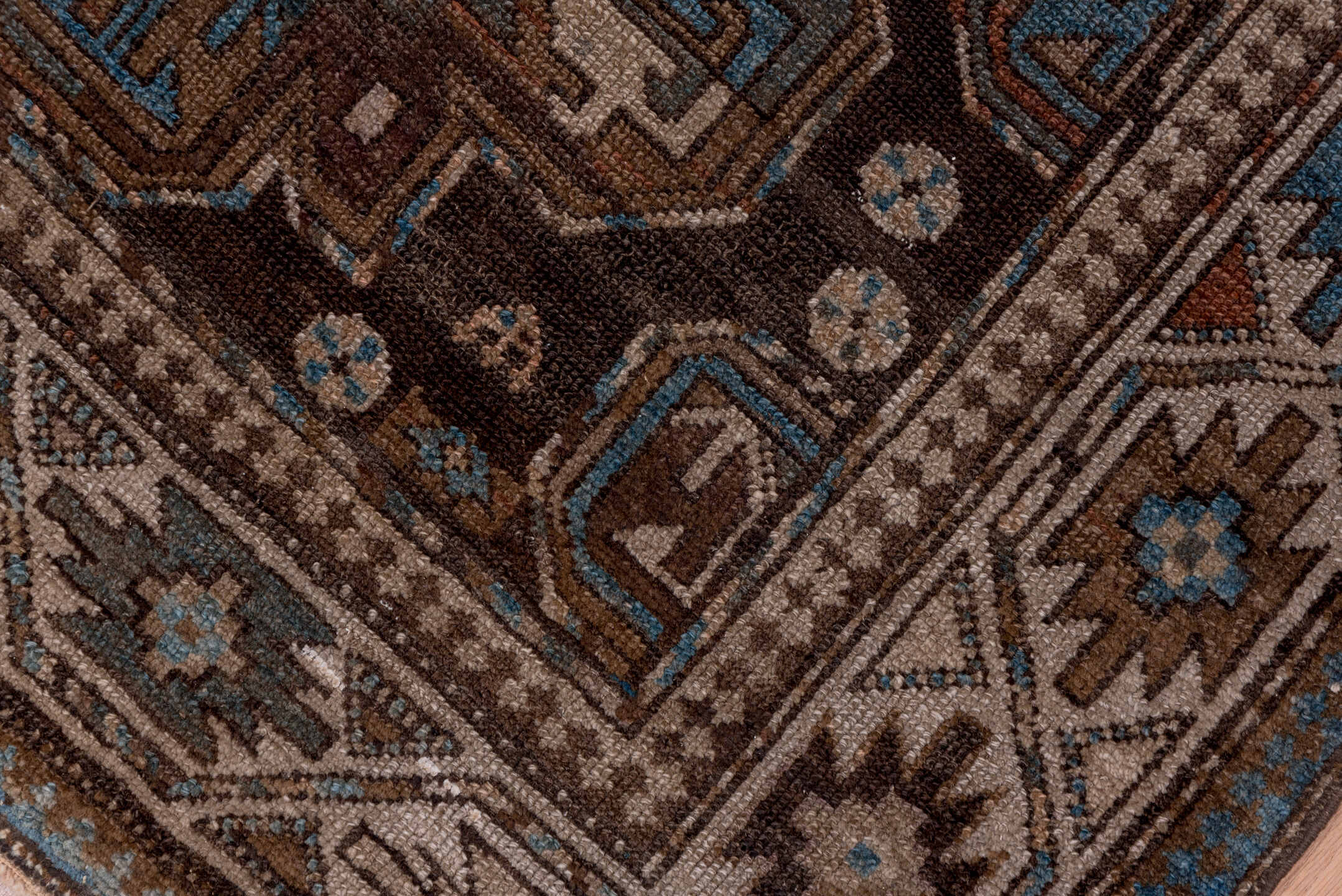 3' x 12' one-of-a-kind handmade antique Malayer runner rug. Color palette: brown, ivory, sky blue, taupe, rust, charcoal