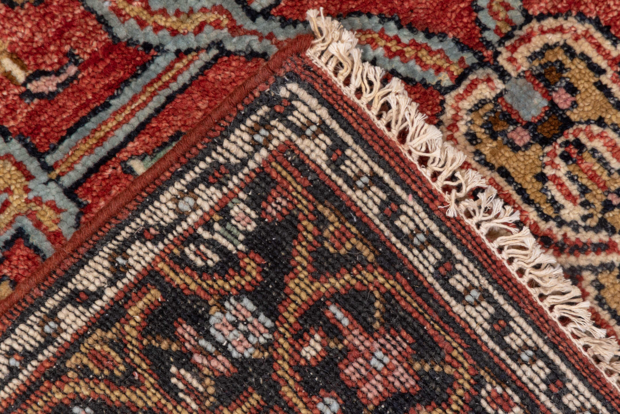 4' x 6' one-of-a-kind handmade vintage Heriz small size rug. Color palette: rust, ivory, navy, sky_blue, sage, charcoal