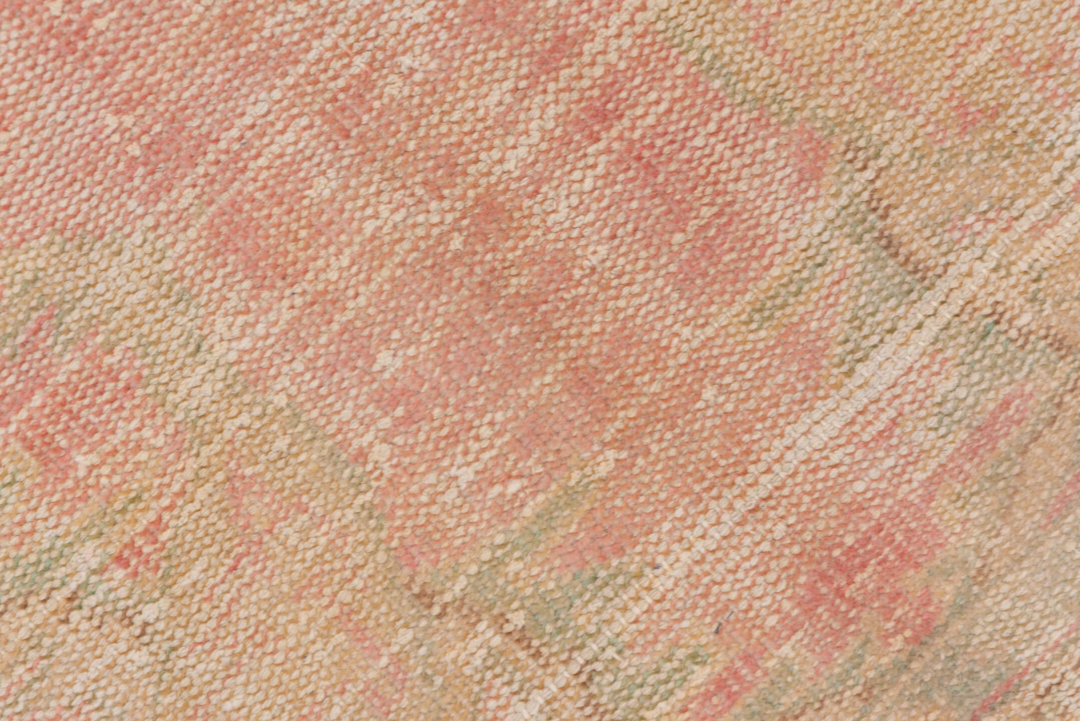 6' x 10' one-of-a-kind handmade vintage Oushak large size rug. Color palette: ivory, blush, cream, pale peach, sage, taupe