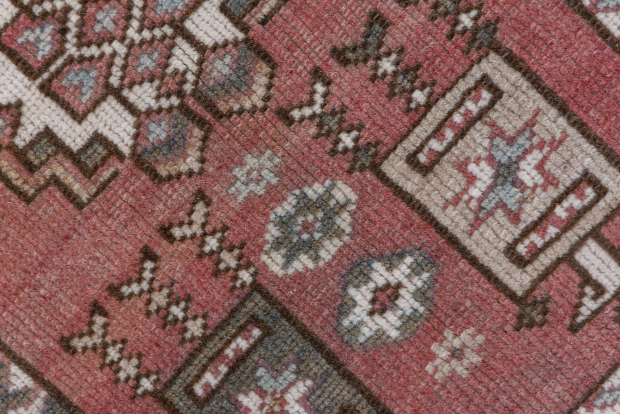 2' x 4' one-of-a-kind handmade vintage Oushak small size rug. Color palette: rose, taupe, slate, ivory, brown, dusty pink