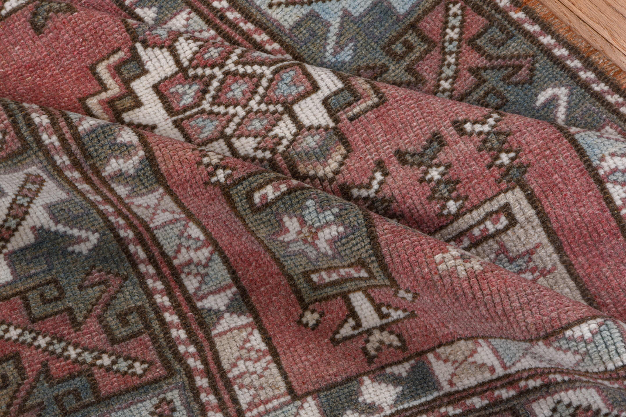 2' x 4' one-of-a-kind handmade vintage Oushak small size rug. Color palette: rose, taupe, slate, ivory, brown, dusty pink