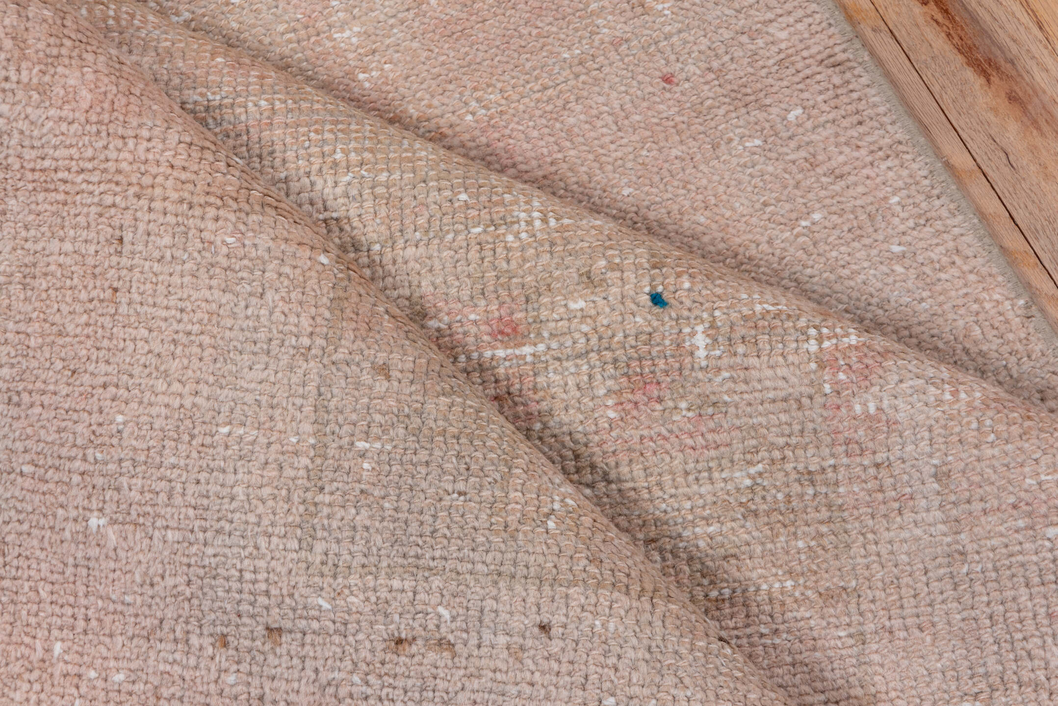 2' x 5' one-of-a-kind handmade vintage Oushak small size rug. Color palette: blush, ivory, taupe, beige, rose, camel, pink