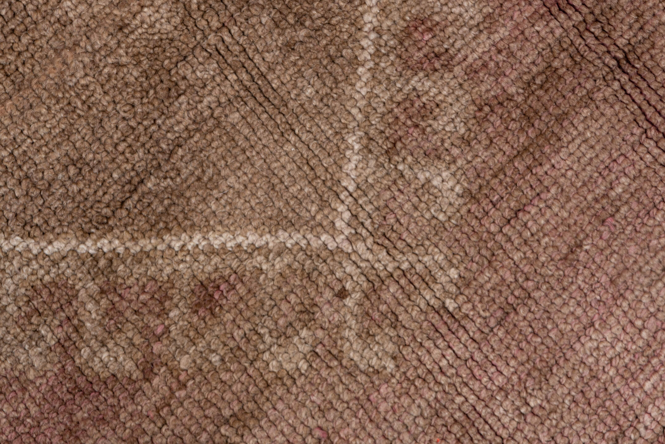 6' x 9' one-of-a-kind handmade vintage Oushak medium size rug. Color palette: brown, gray, light gray, off-white, pink, snow