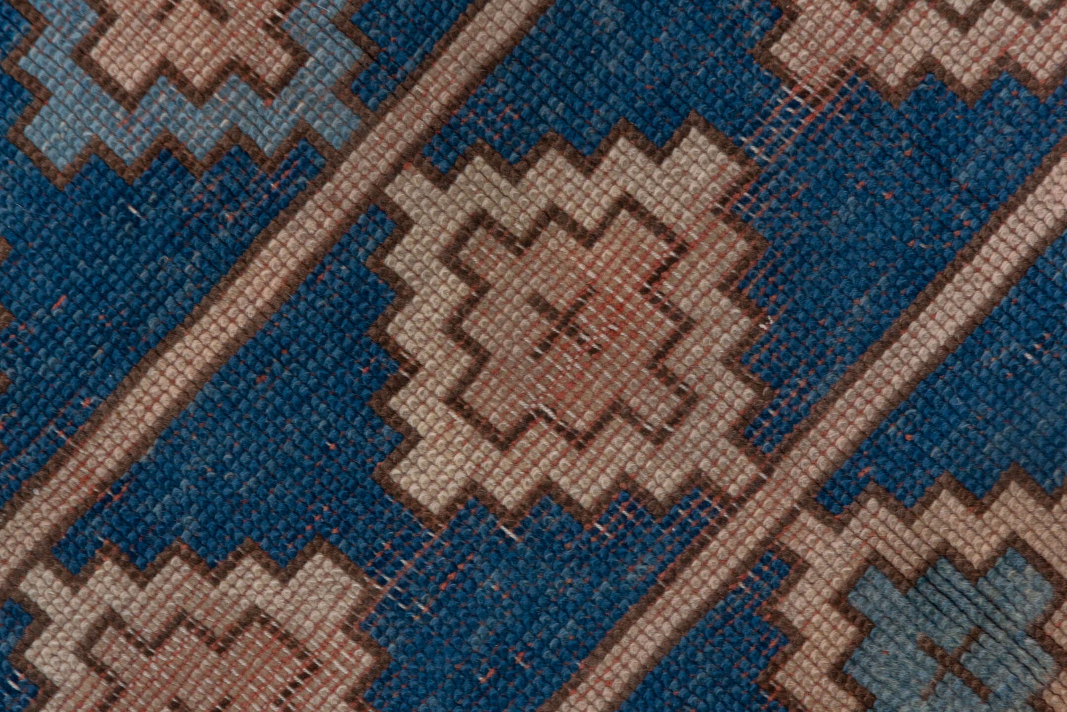 3' x 6' one-of-a-kind handmade vintage Oushak small size rug. Color palette: blue, ivory, taupe, sky_blue, brown, beige