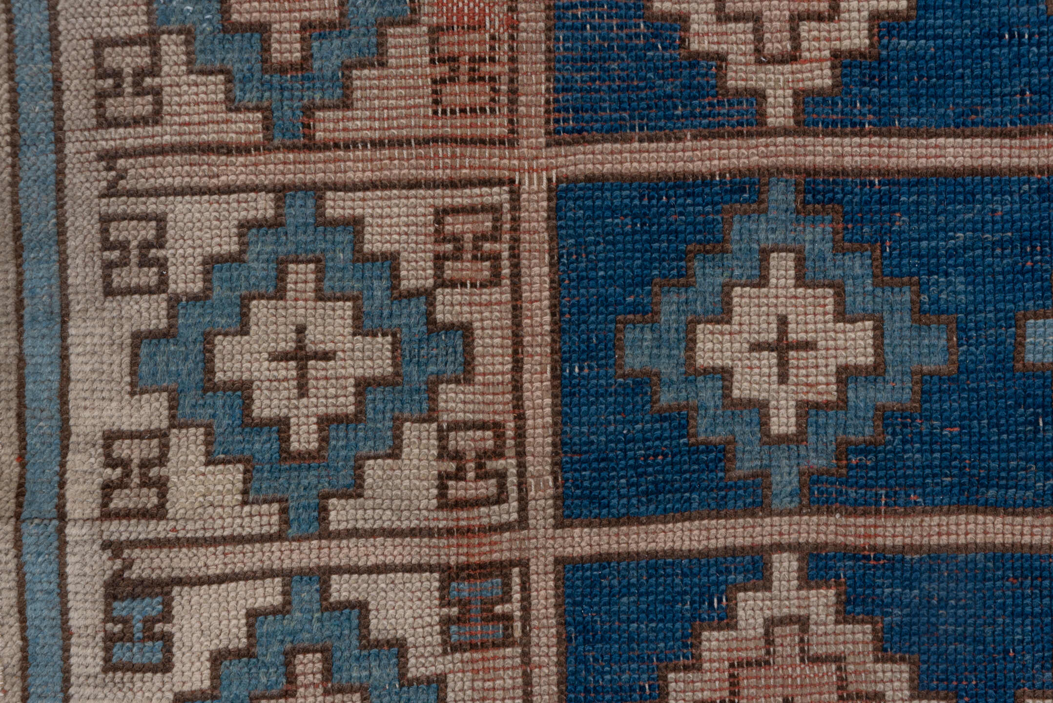 3' x 6' one-of-a-kind handmade vintage Oushak small size rug. Color palette: blue, ivory, taupe, sky_blue, brown, beige