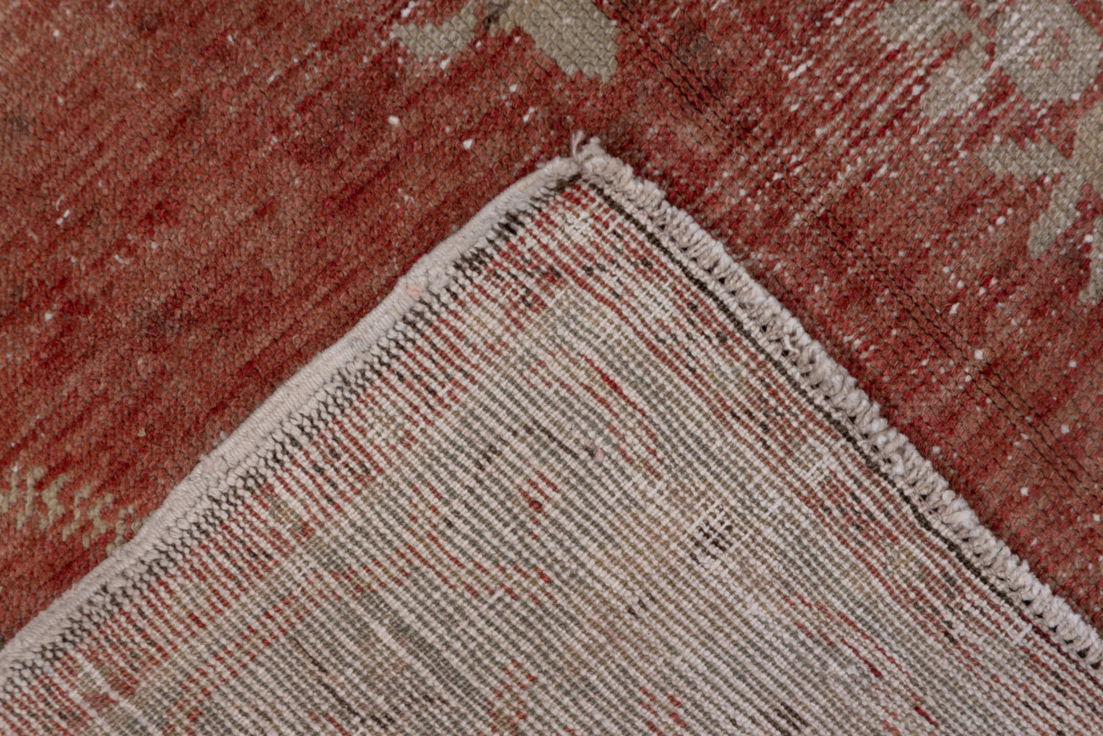 3' x 6' one-of-a-kind handmade antique Oushak small size rug. Color palette: rose, ivory, blush, taupe, sage, camel, pink