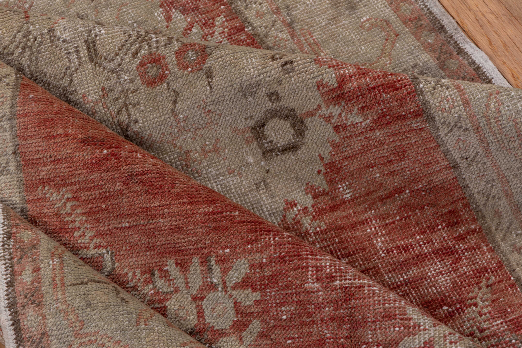 3' x 6' one-of-a-kind handmade antique Oushak small size rug. Color palette: rose, ivory, blush, taupe, sage, camel, pink