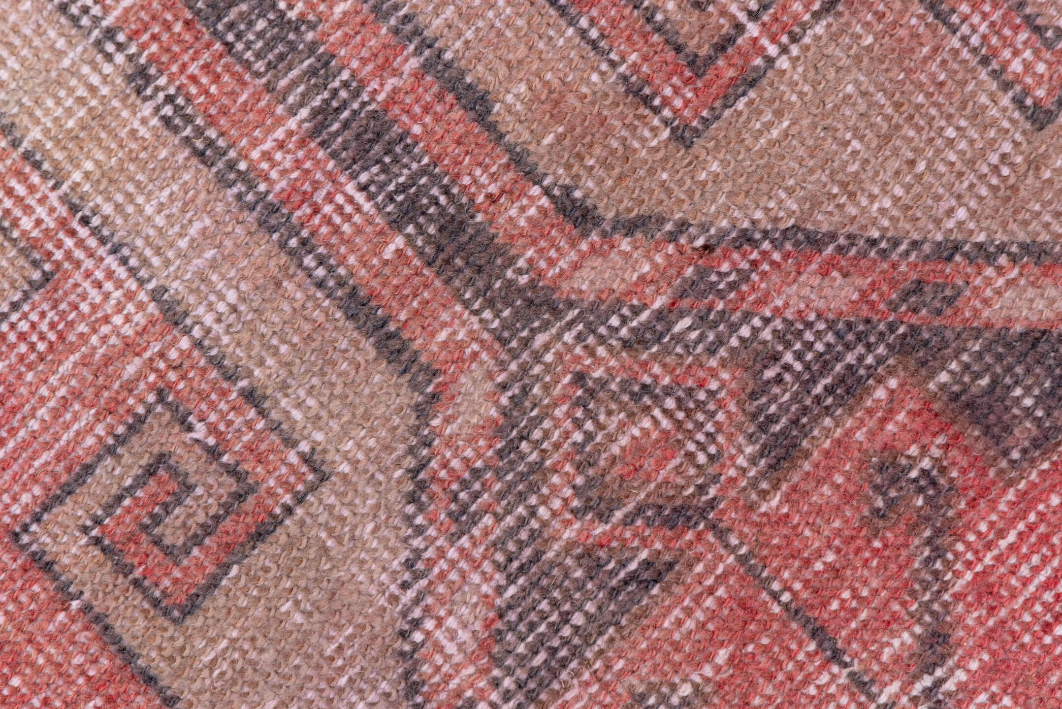 3' x 11' one-of-a-kind handmade vintage Oushak runner rug. Color palette: coral, taupe, charcoal, rose, ivory, terracotta