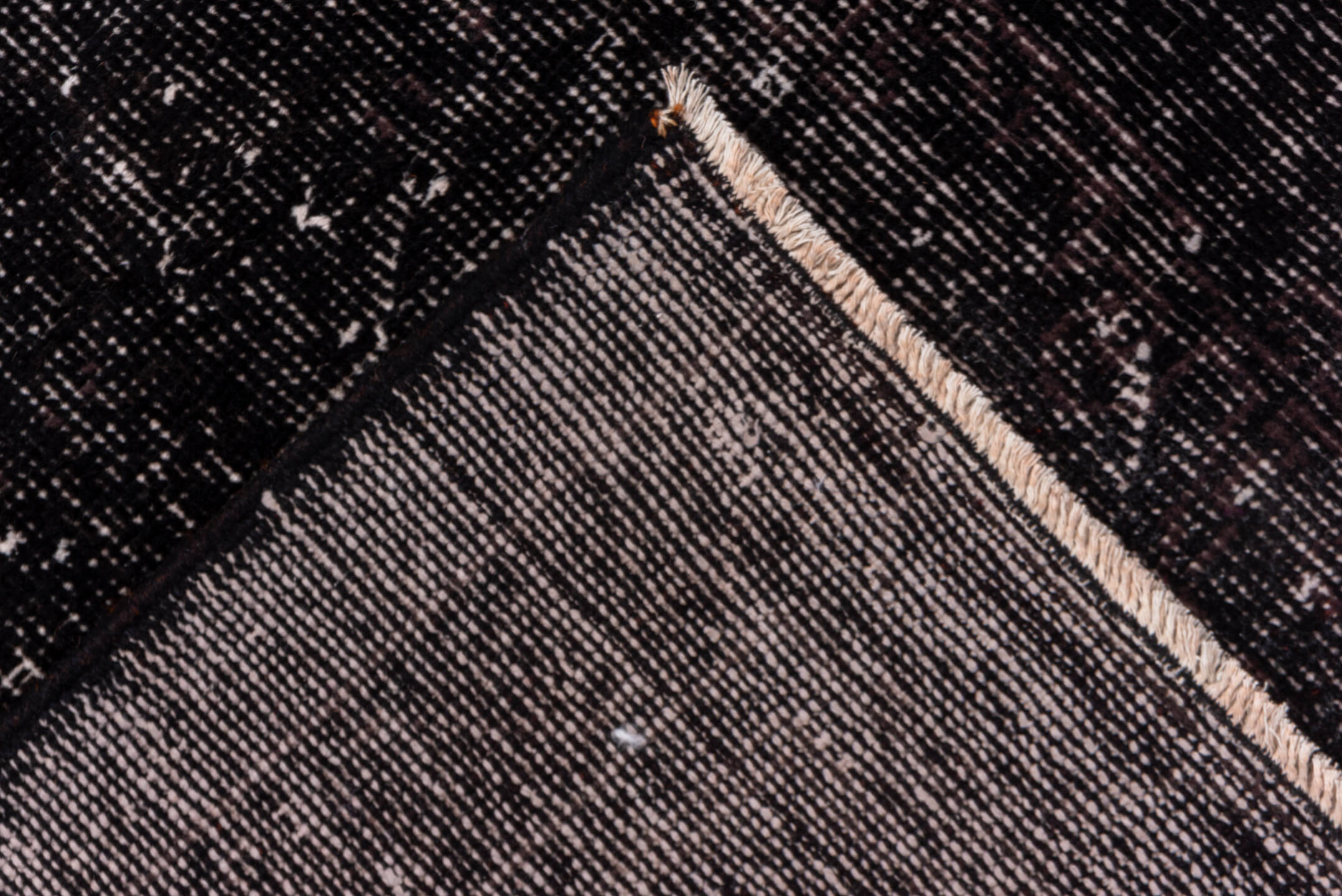 3' x 10' one-of-a-kind handmade vintage Overdyed runner rug. Color palette: charcoal, taupe, gray, ebony, black, beige